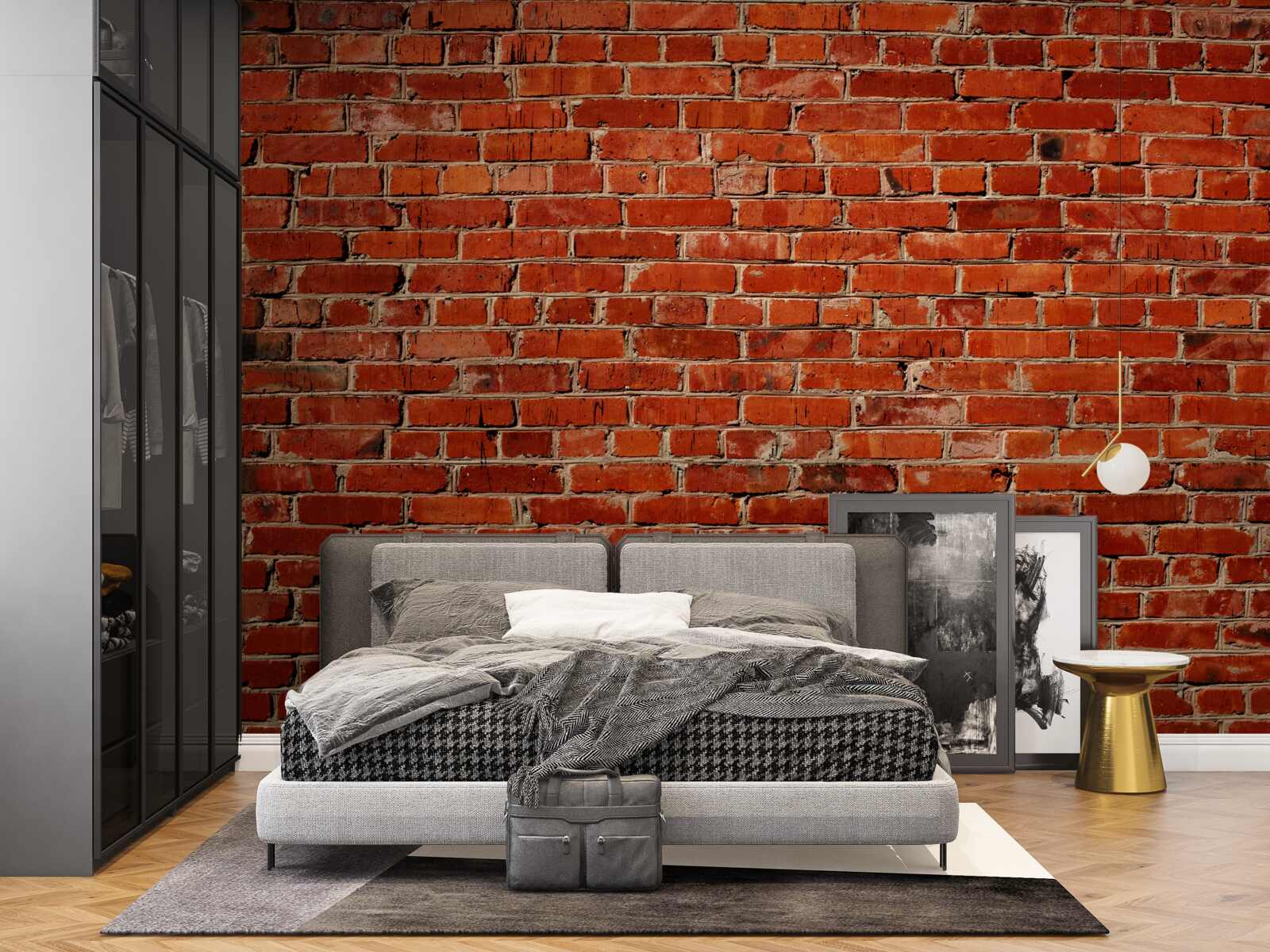 Fotobehang Muur diep rood geschilderd, doet denken aan donkere baksteen