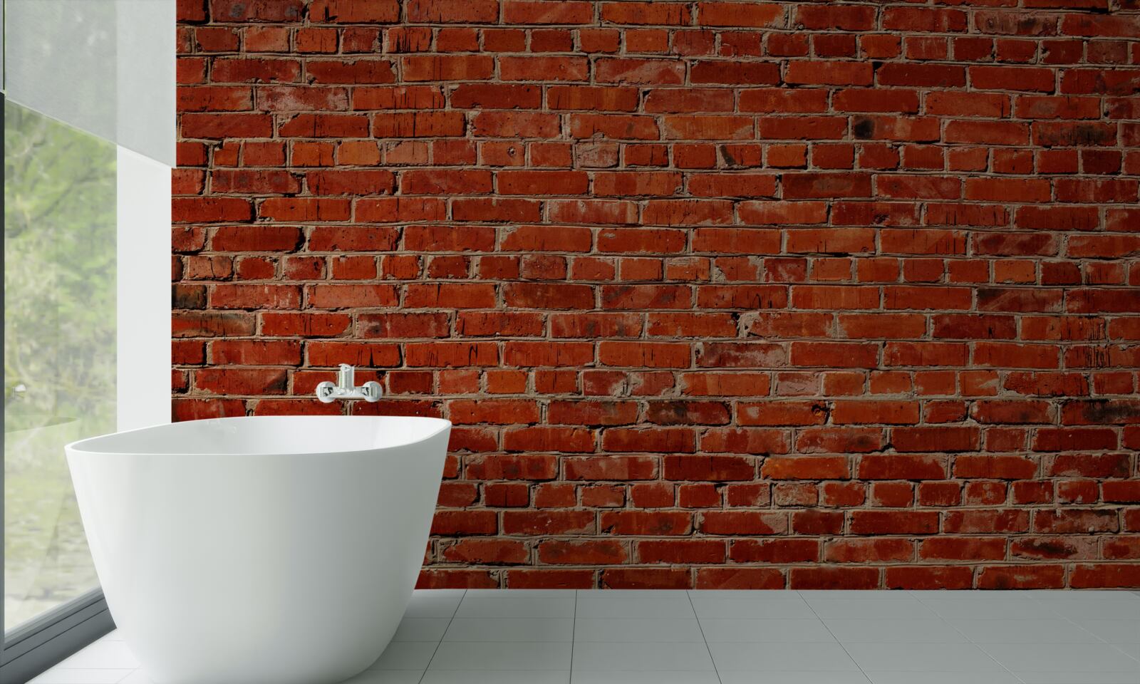 Fotobehang Muur diep rood geschilderd, doet denken aan donkere baksteen