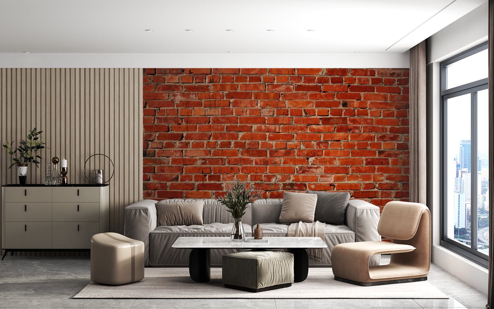 Fotobehang Muur diep rood geschilderd, doet denken aan donkere baksteen