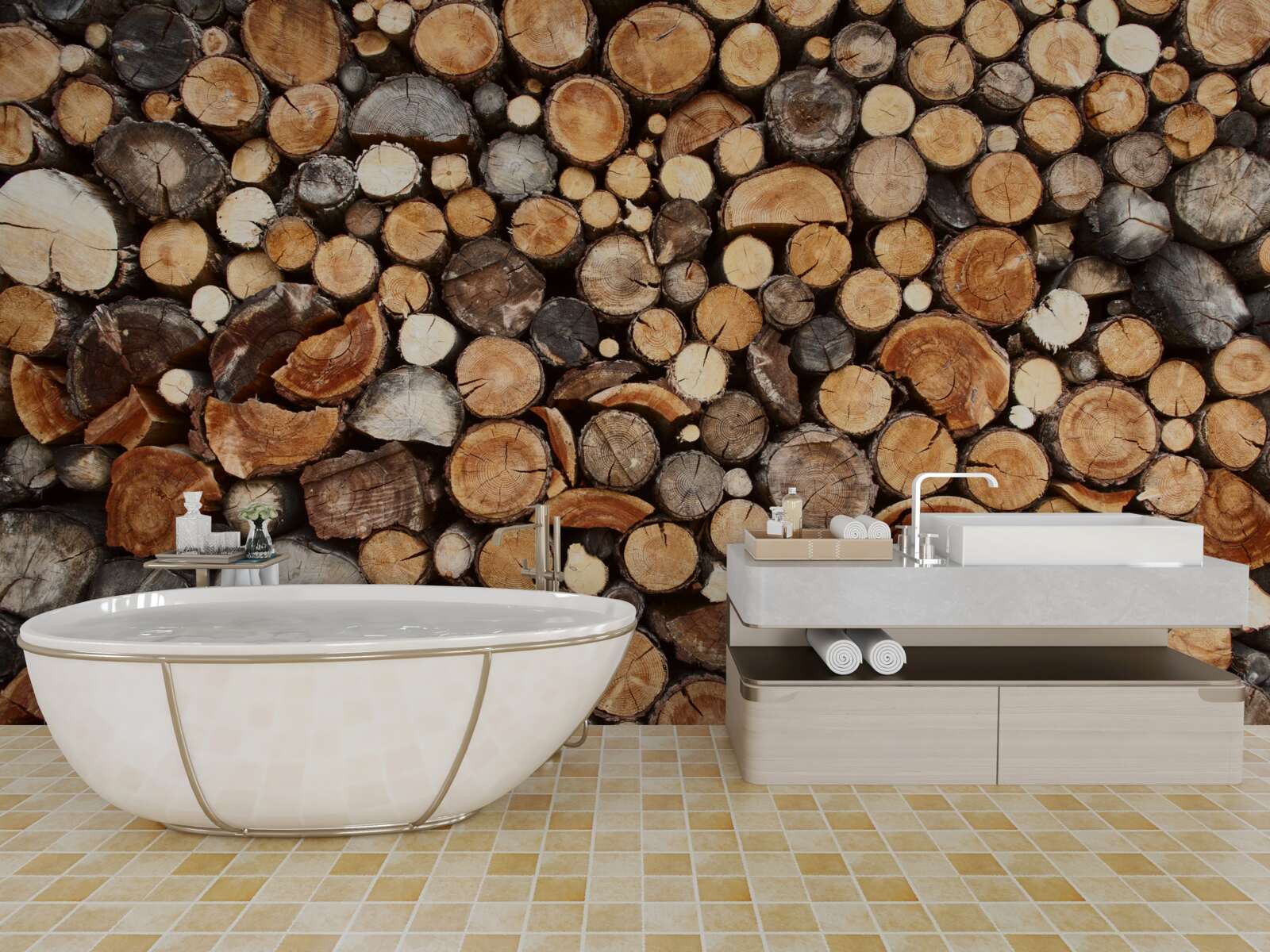 Fotobehang boomschijfjes in verschillende kleuren