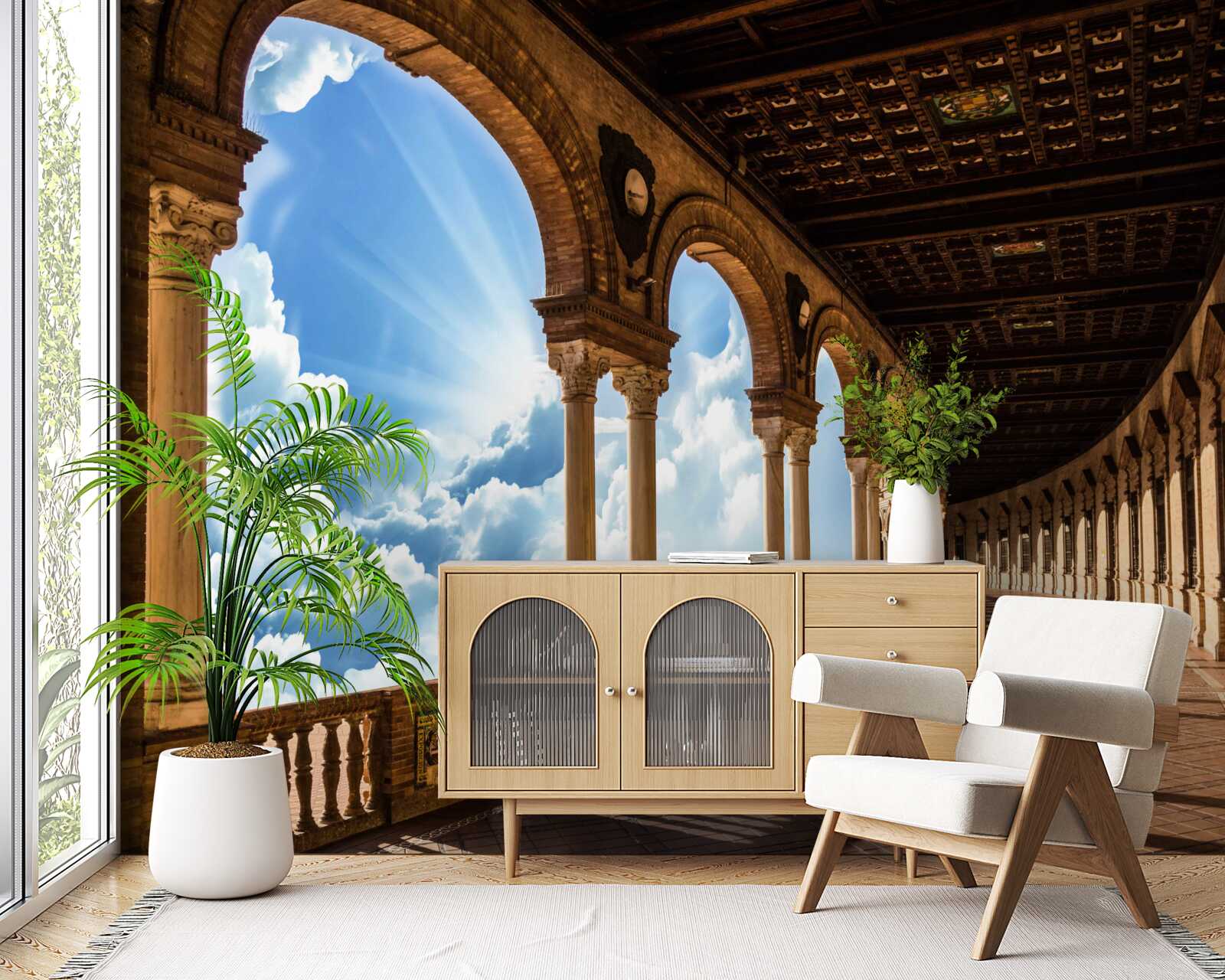 Fotobehang oneindig hoge rij kolommen