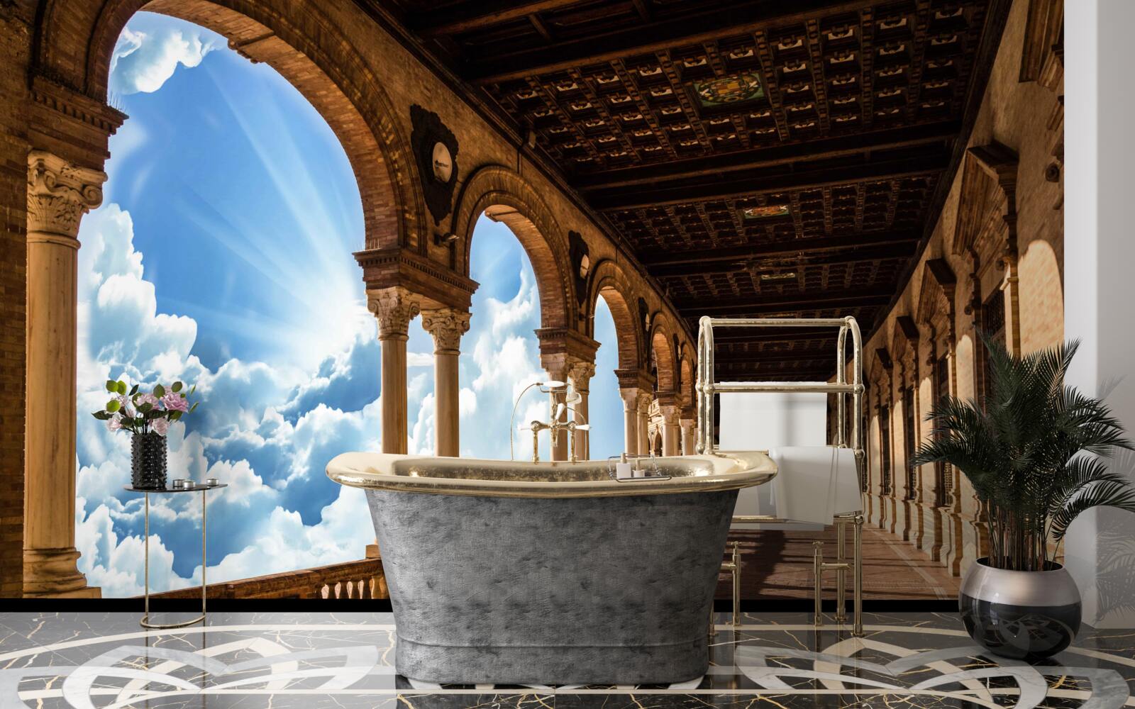 Fotobehang oneindig hoge rij kolommen