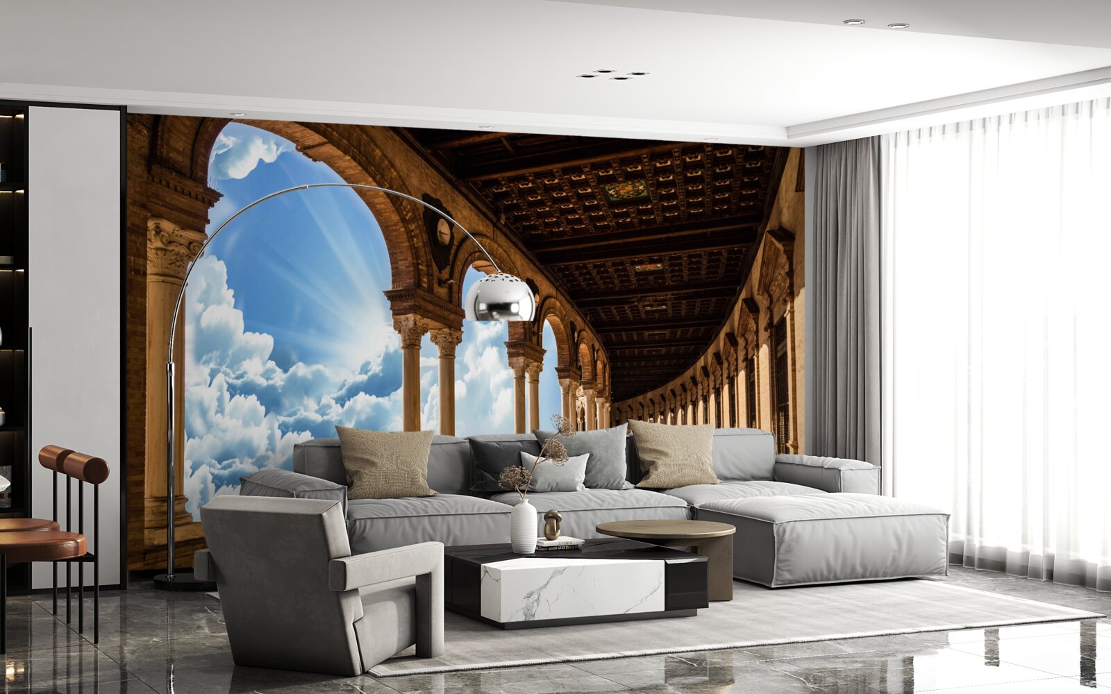 Fotobehang oneindig hoge rij kolommen