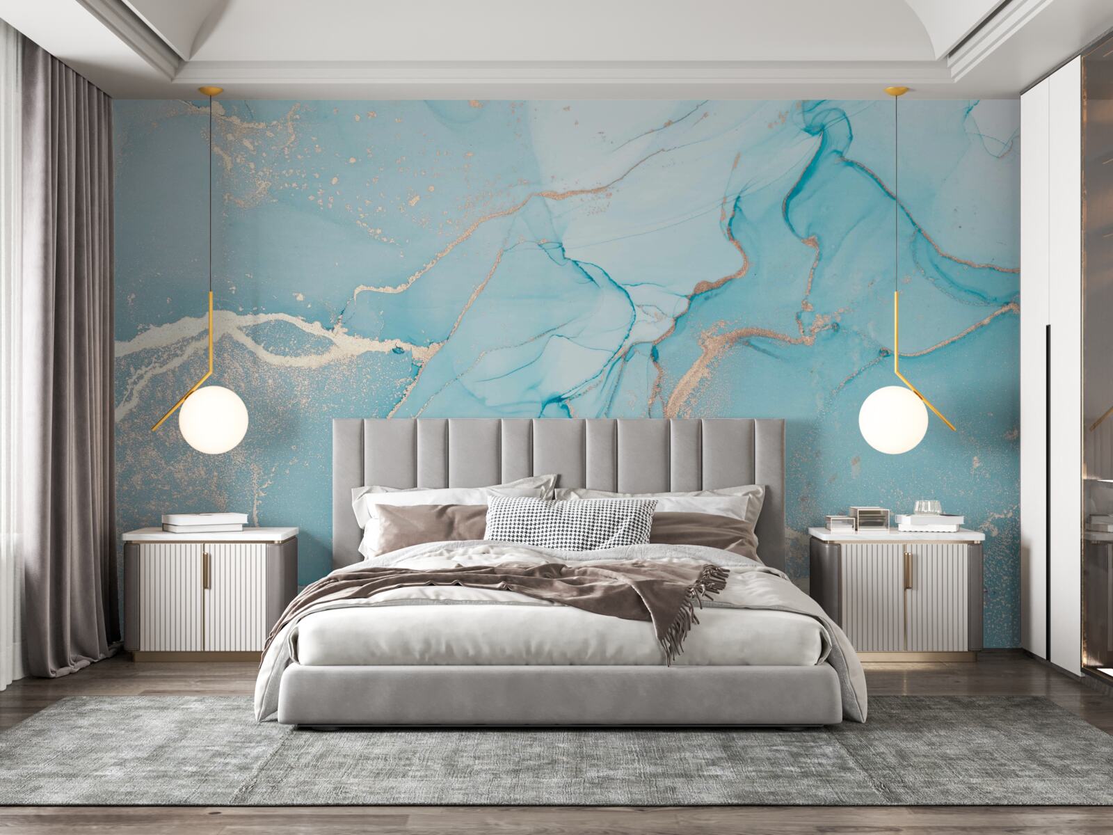 Fotobehang marmer in blauw- en turkooistinten