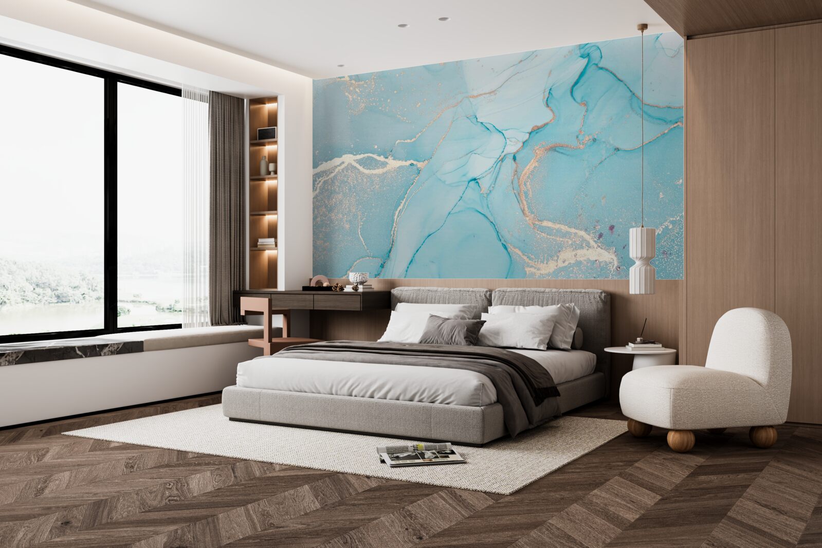 Fotobehang marmer in blauw- en turkooistinten