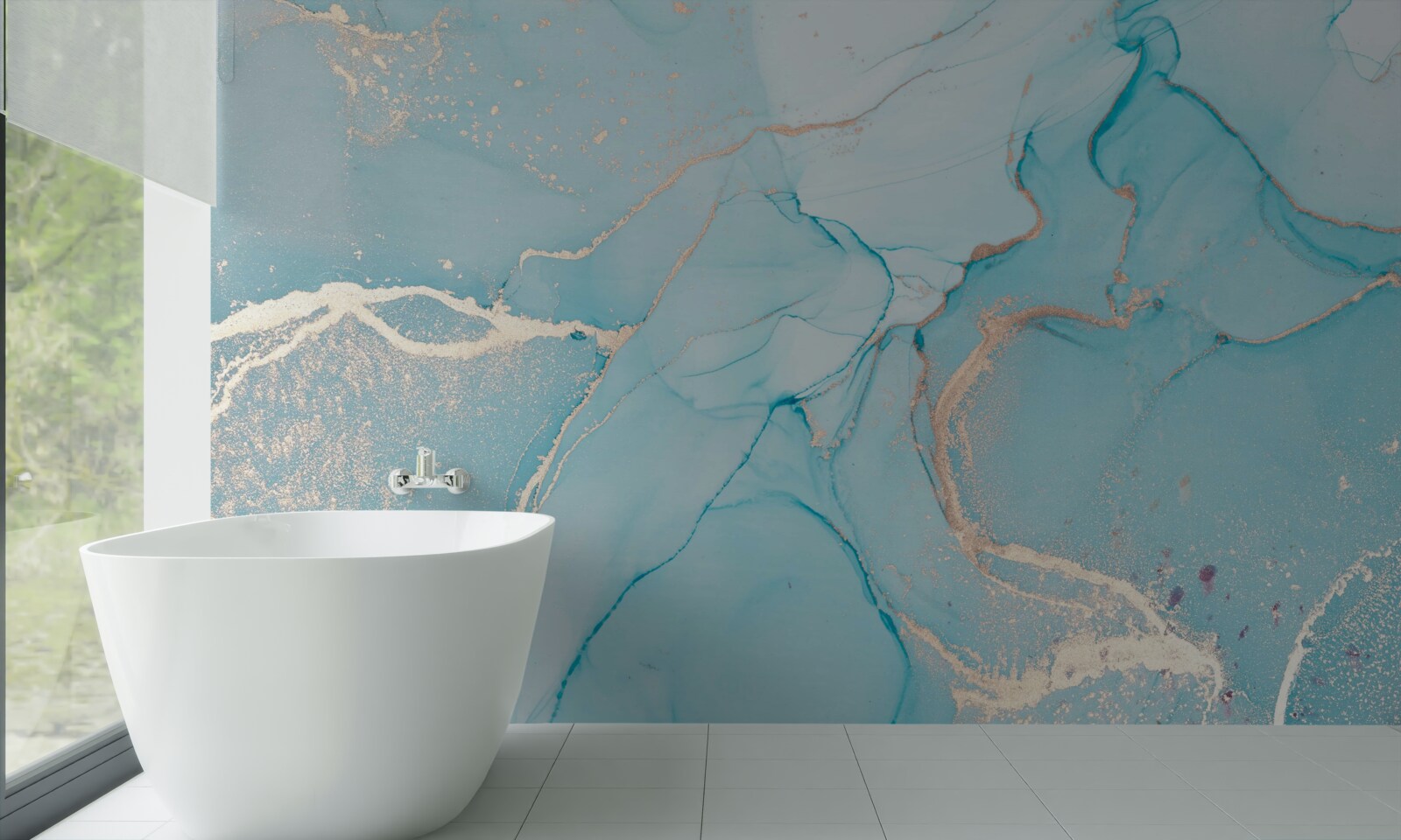 Fotobehang marmer in blauw- en turkooistinten