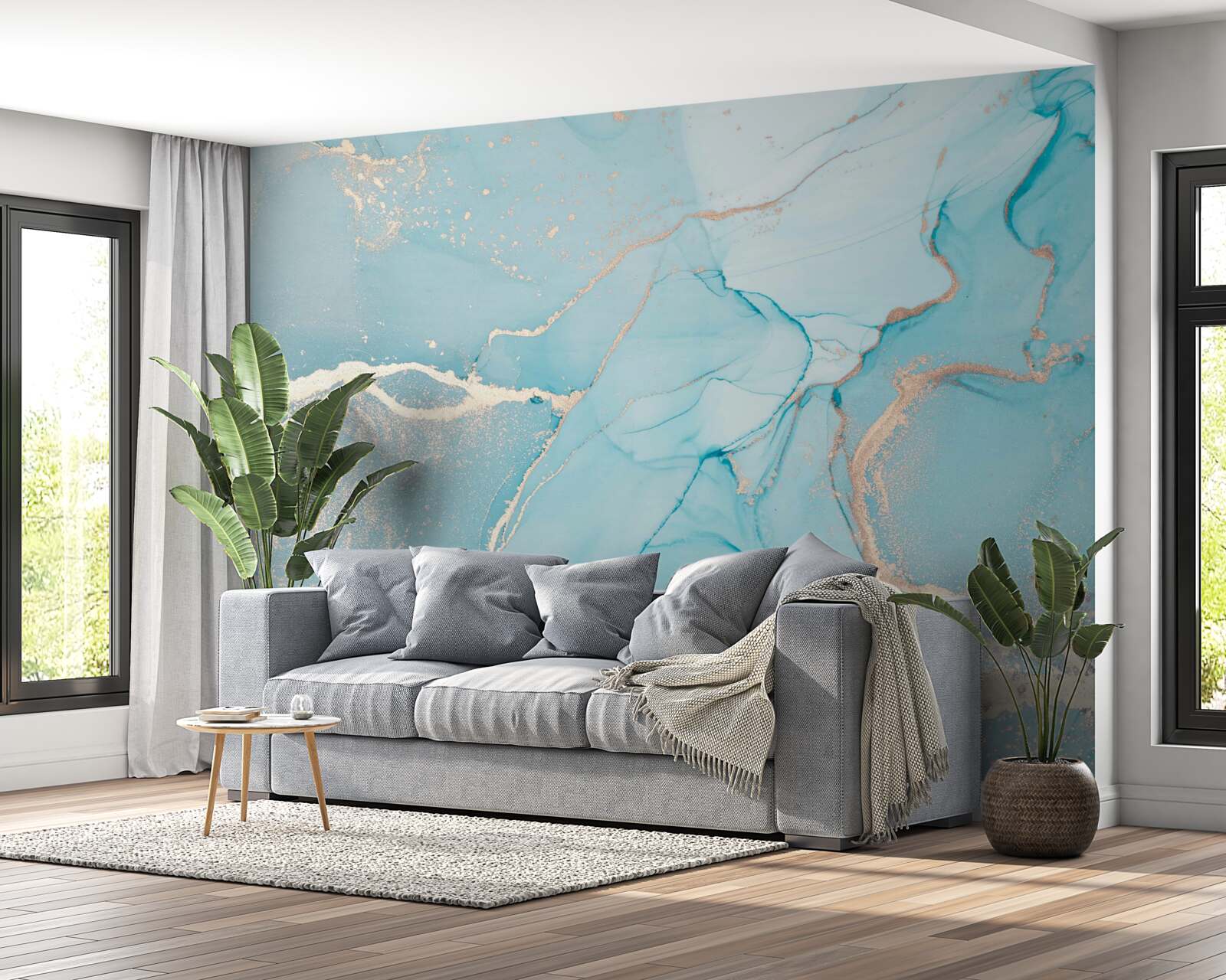 Fotobehang marmer in blauw- en turkooistinten