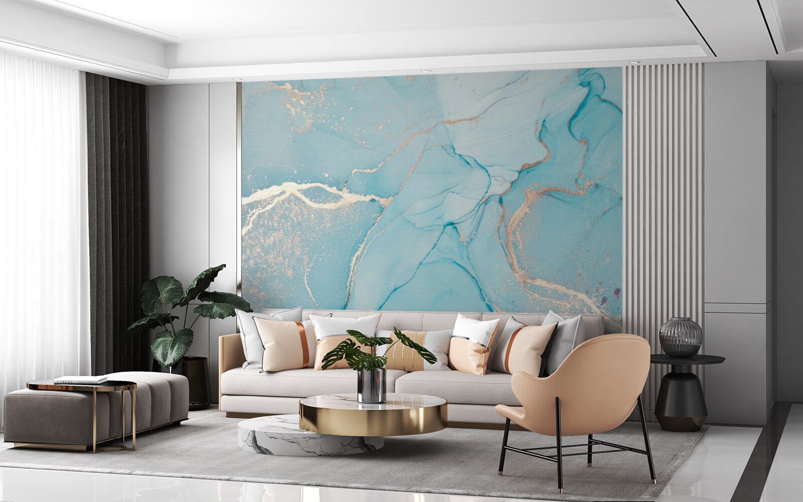 Fotobehang marmer in blauw- en turkooistinten