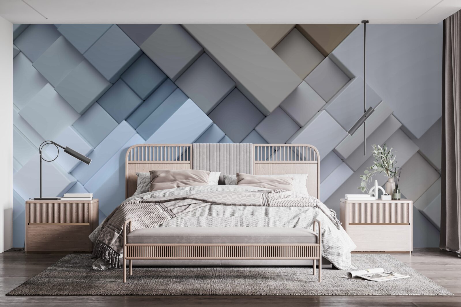 Fotobehang abstract schilderij in blauwe kleuren met rechthoekige vorm