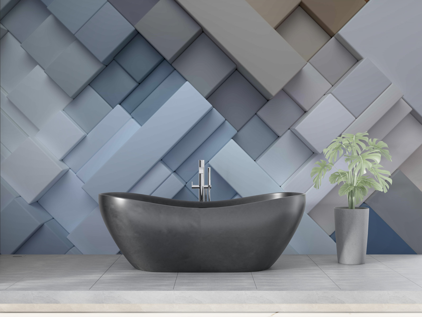 Fotobehang abstract schilderij in blauwe kleuren met rechthoekige vorm