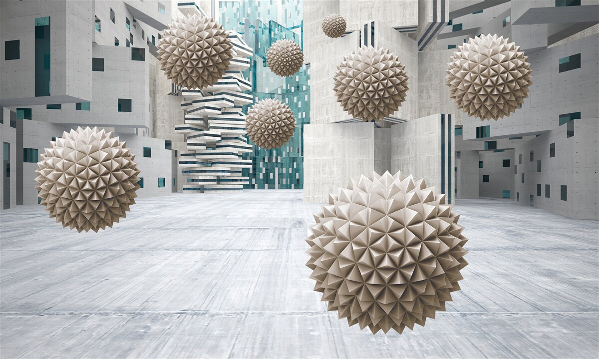 Fotobehang bronzen drijvende ballen