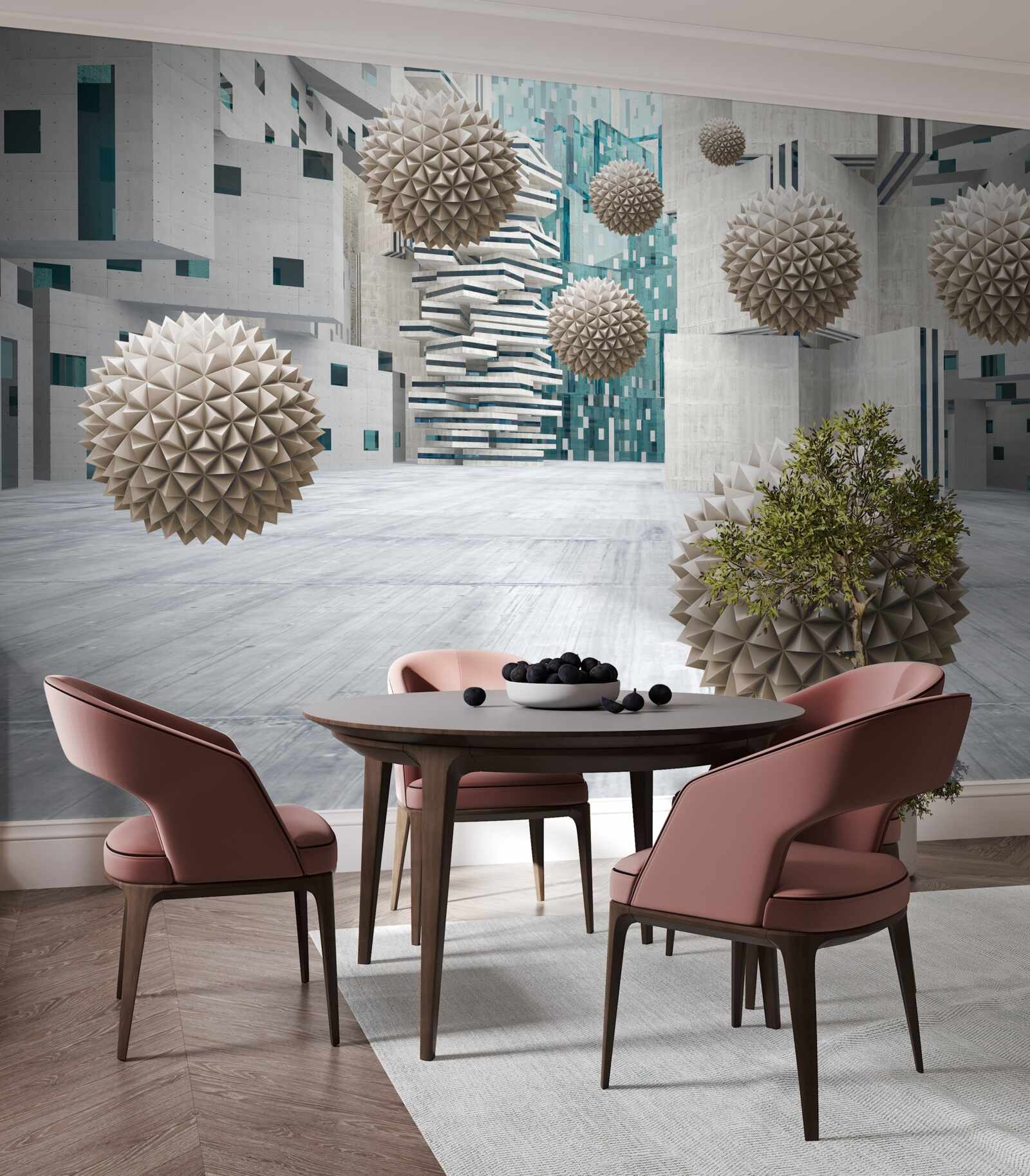 Fotobehang bronzen drijvende ballen