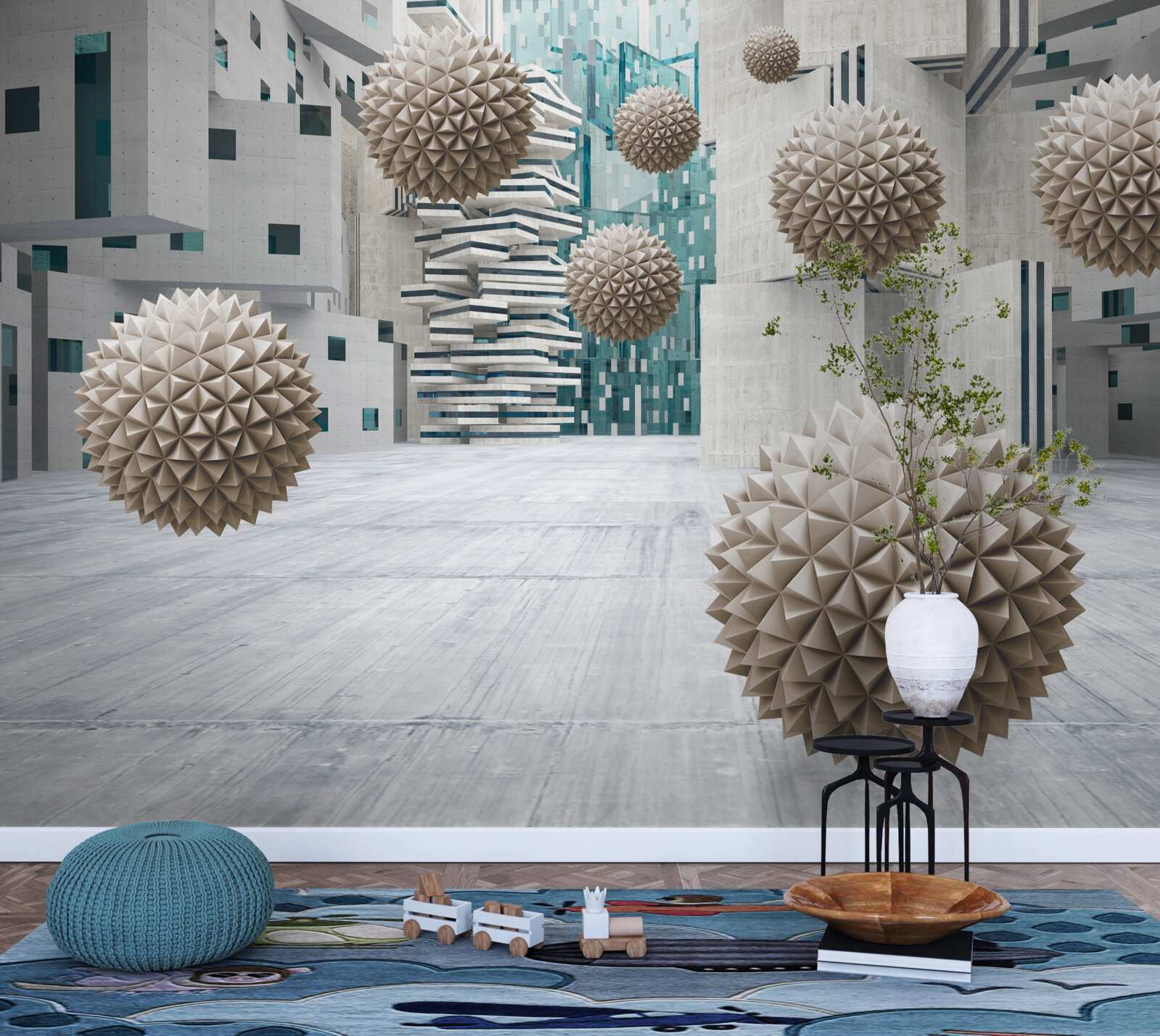 Fotobehang bronzen drijvende ballen