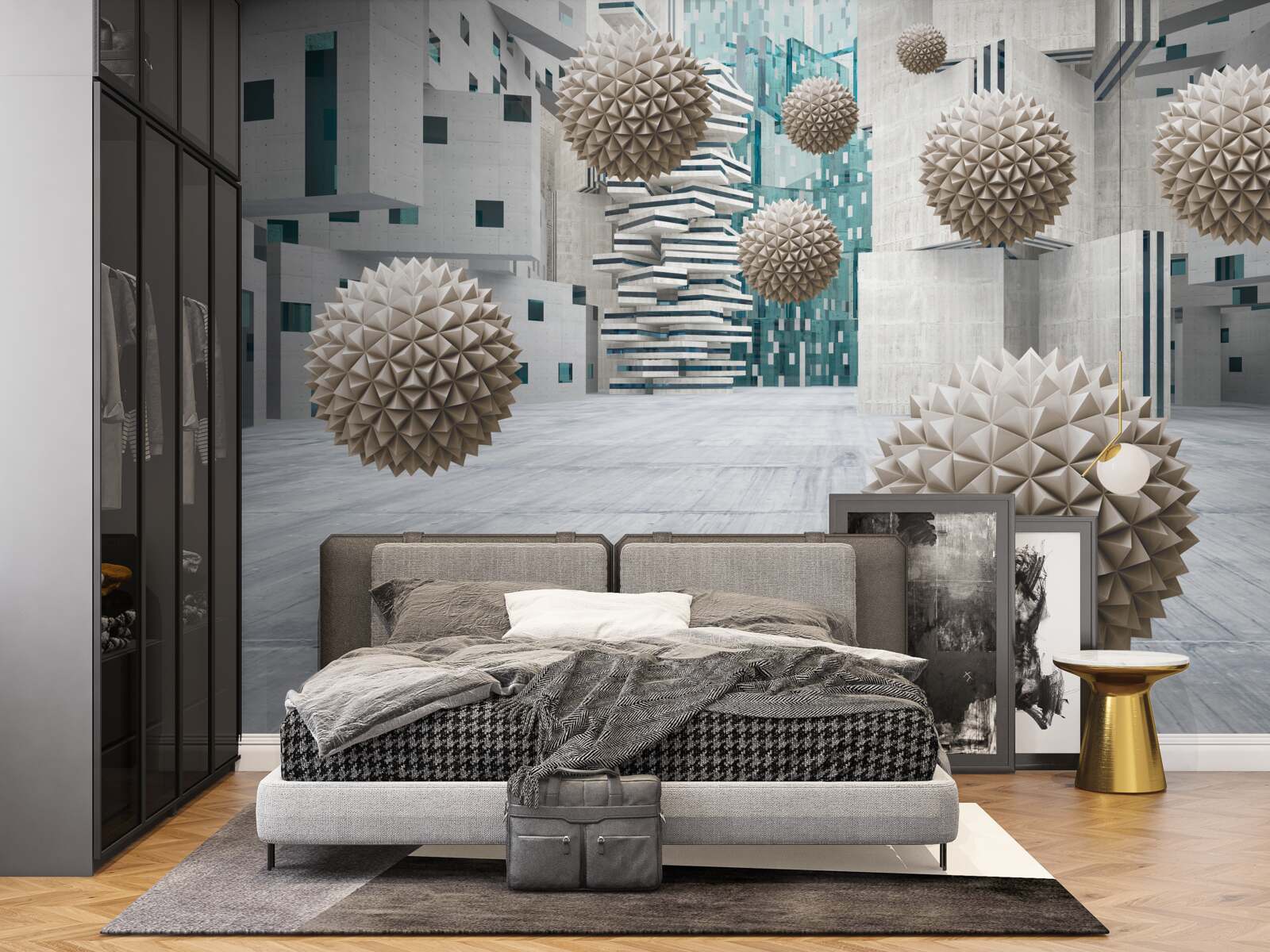 Fotobehang bronzen drijvende ballen