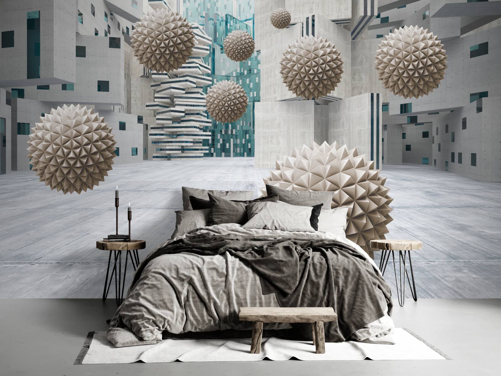 Fotobehang bronzen drijvende ballen