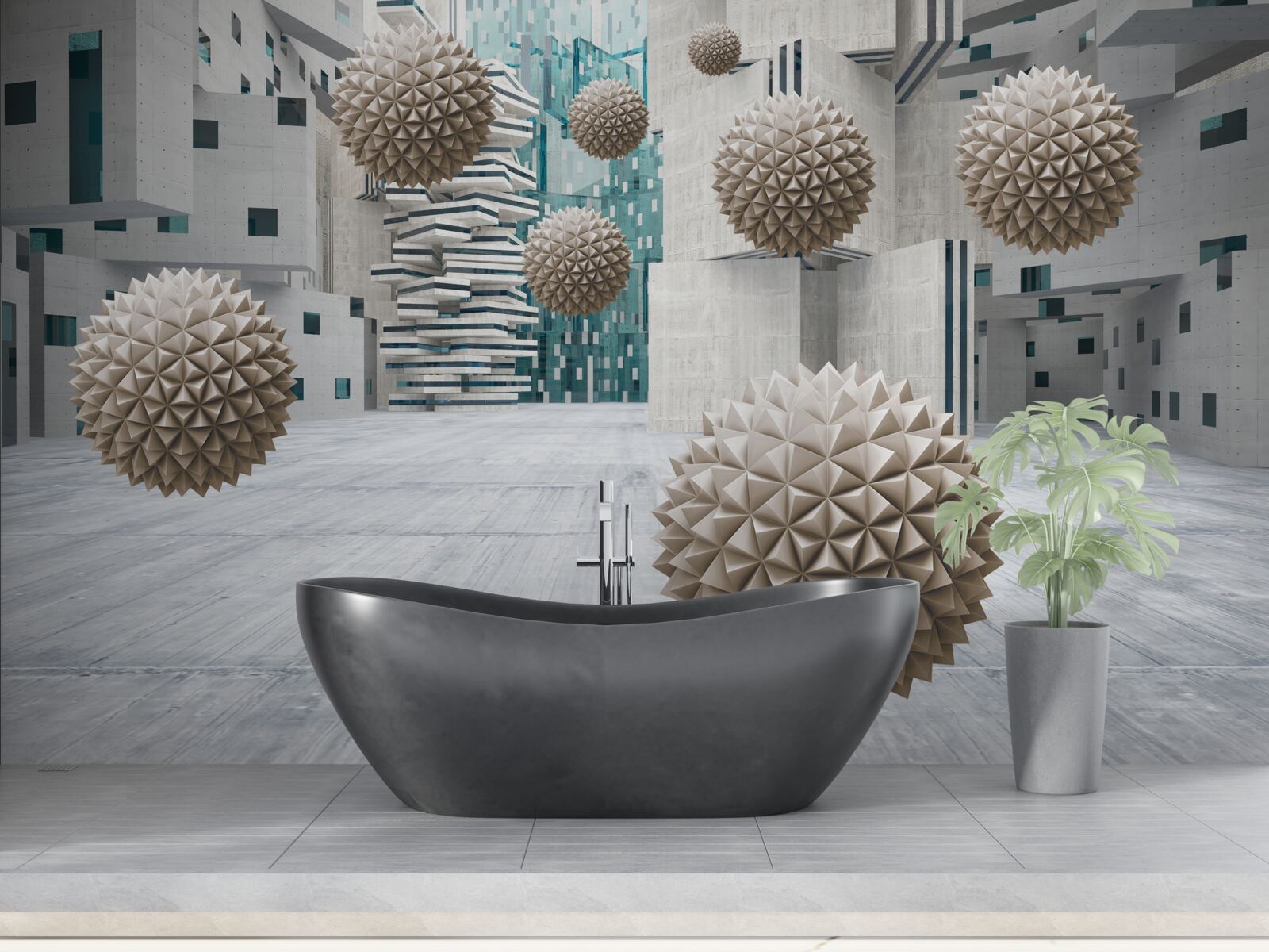 Fotobehang bronzen drijvende ballen