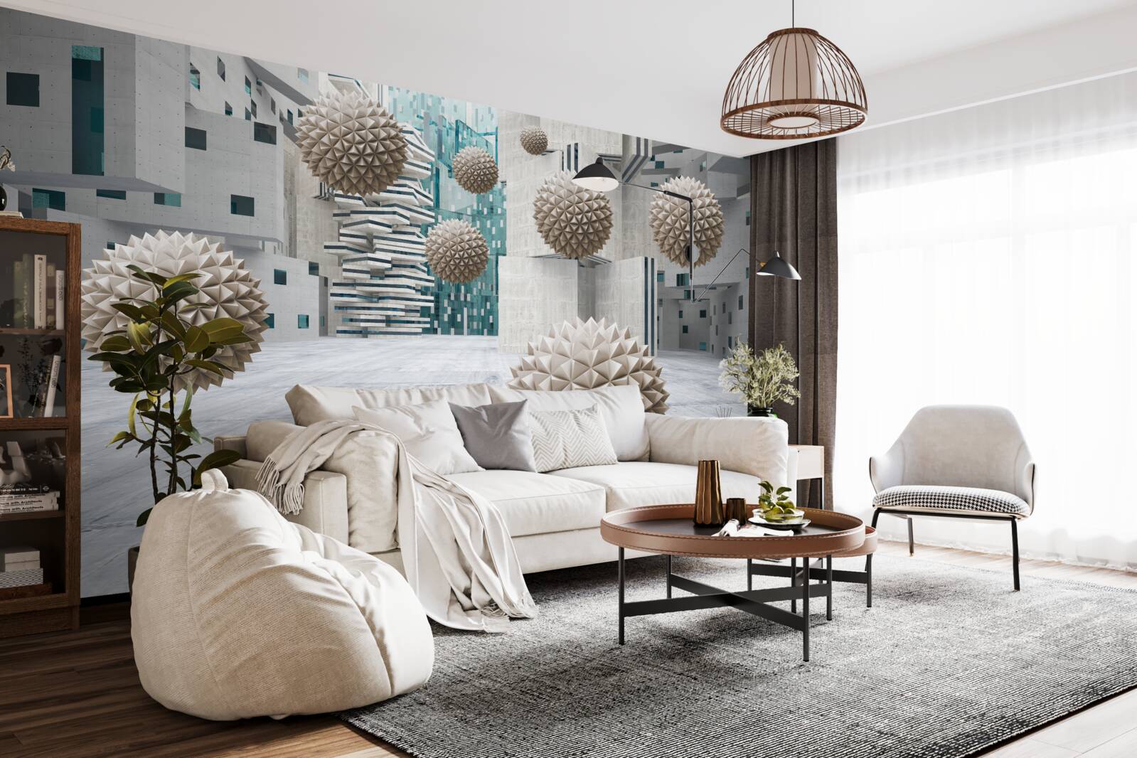 Fotobehang bronzen drijvende ballen