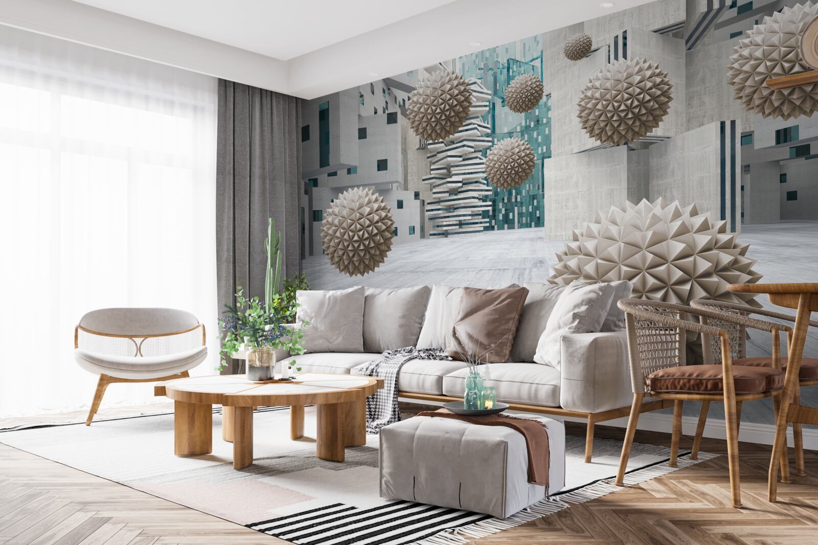 Fotobehang bronzen drijvende ballen