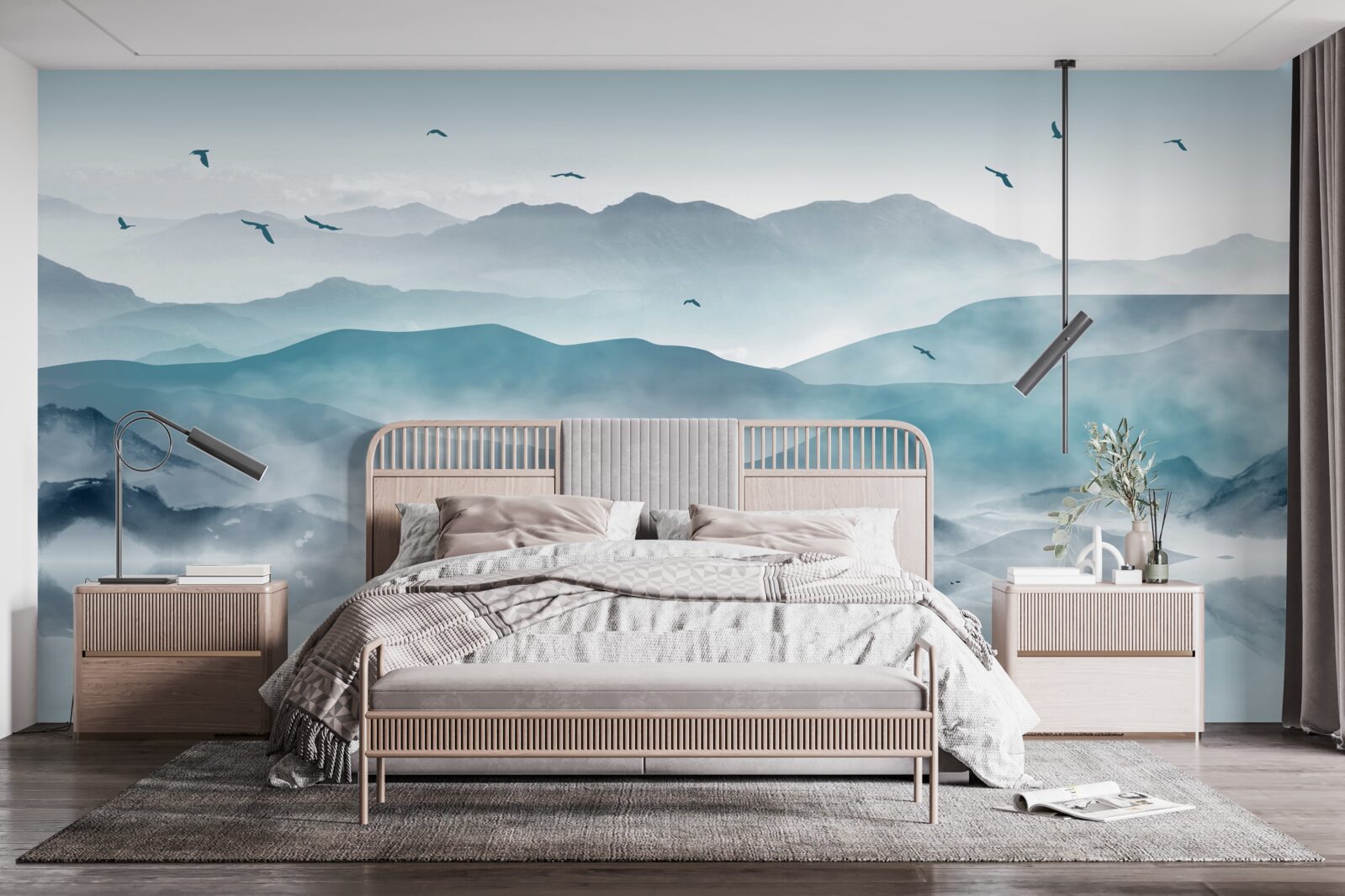 Fotobehang de rand van de mist valt op het wateroppervlak