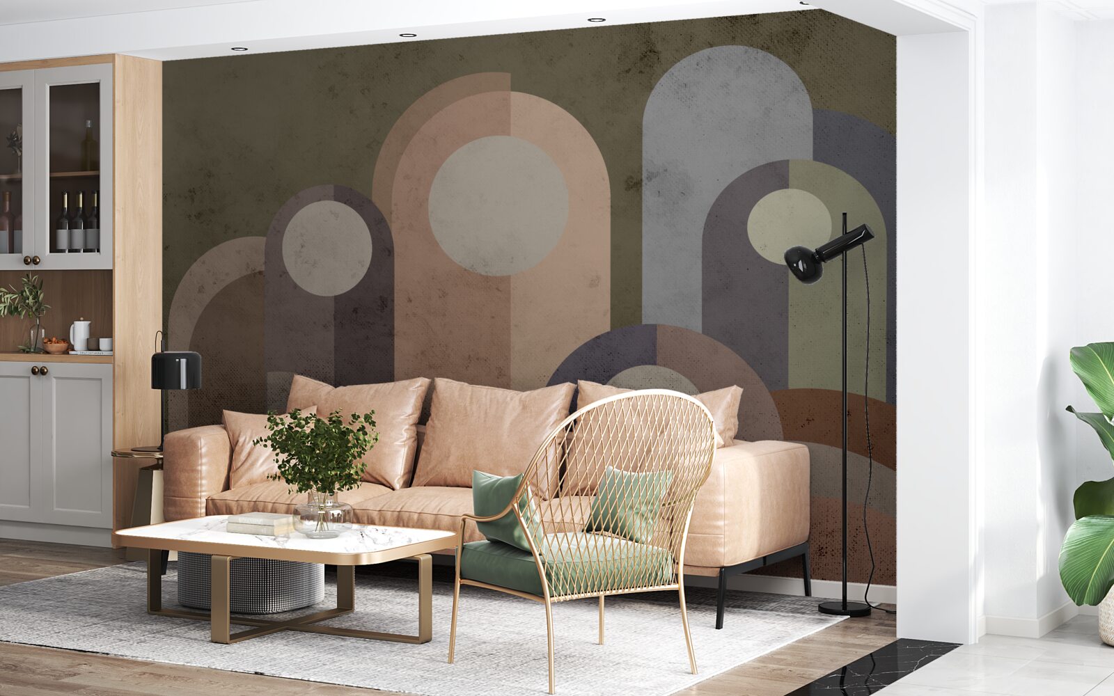 Fotobehang abstract schilderij van waterplanten met verf