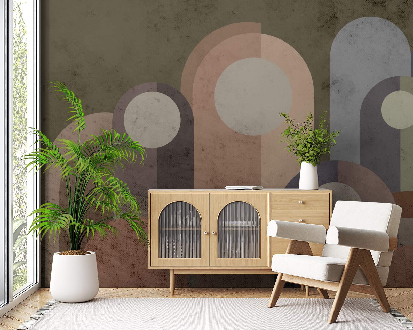 Fotobehang abstract schilderij van waterplanten met verf