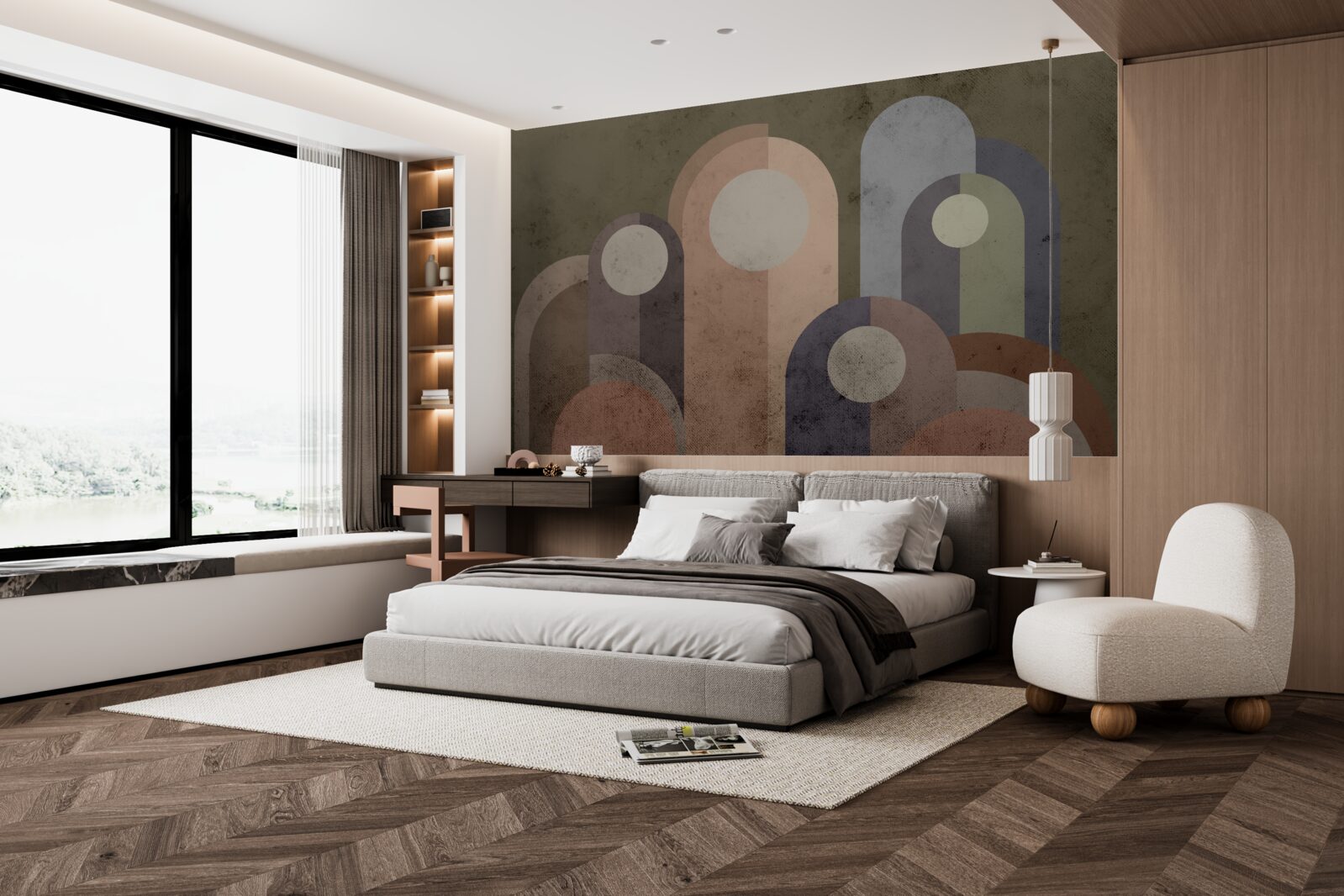 Fotobehang abstract schilderij van waterplanten met verf