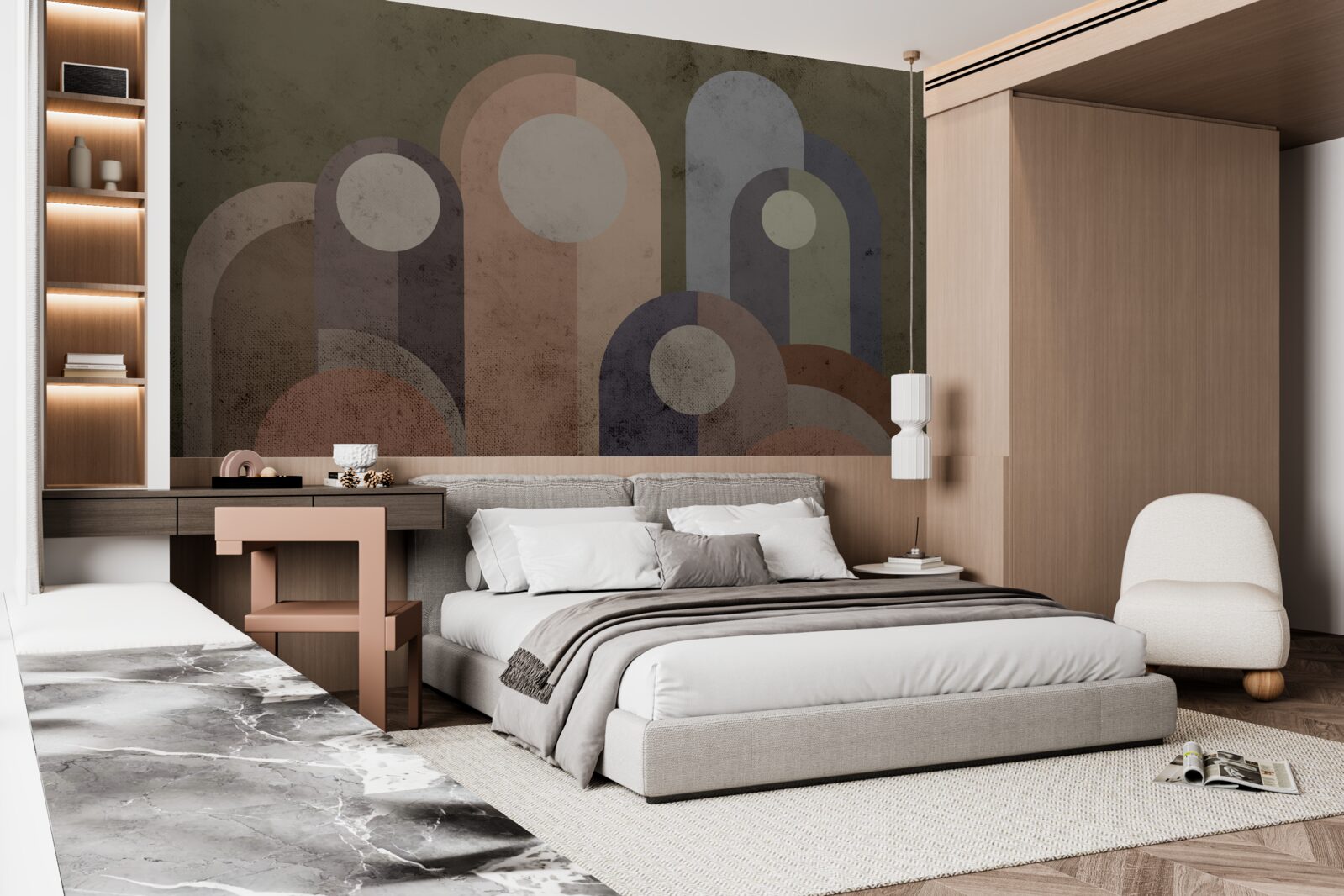 Fotobehang abstract schilderij van waterplanten met verf