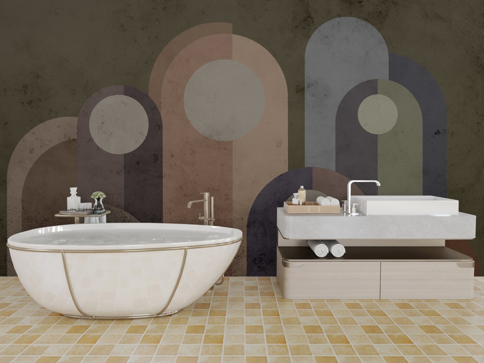 Fotobehang abstract schilderij van waterplanten met verf