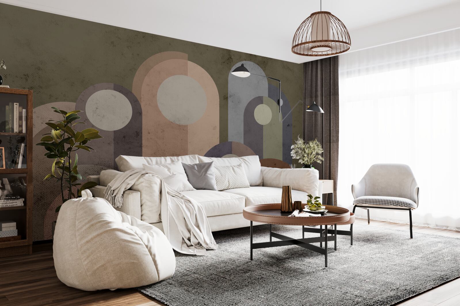 Fotobehang abstract schilderij van waterplanten met verf