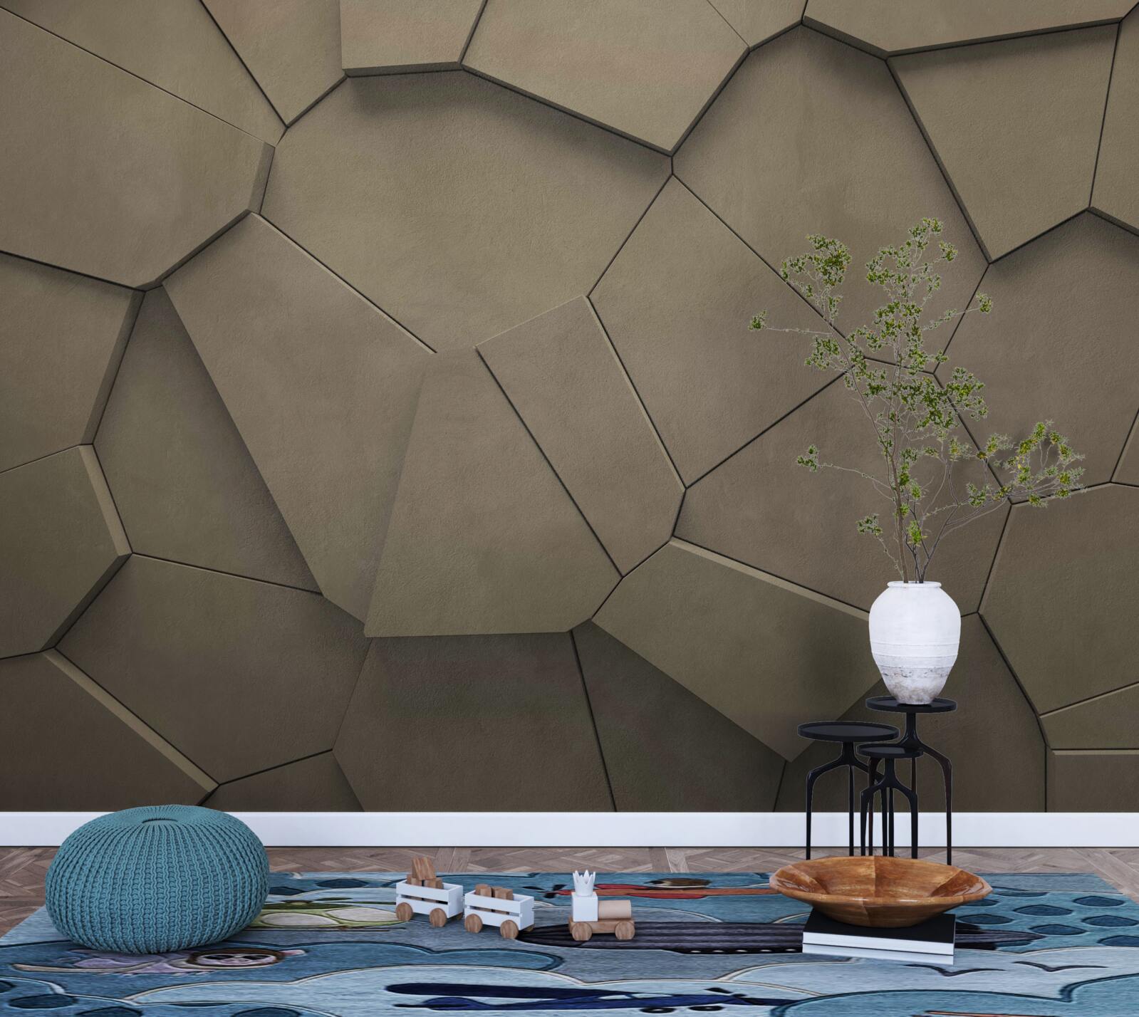 Fotobehang Een muur samengesteld uit stenen van verschillende vormen