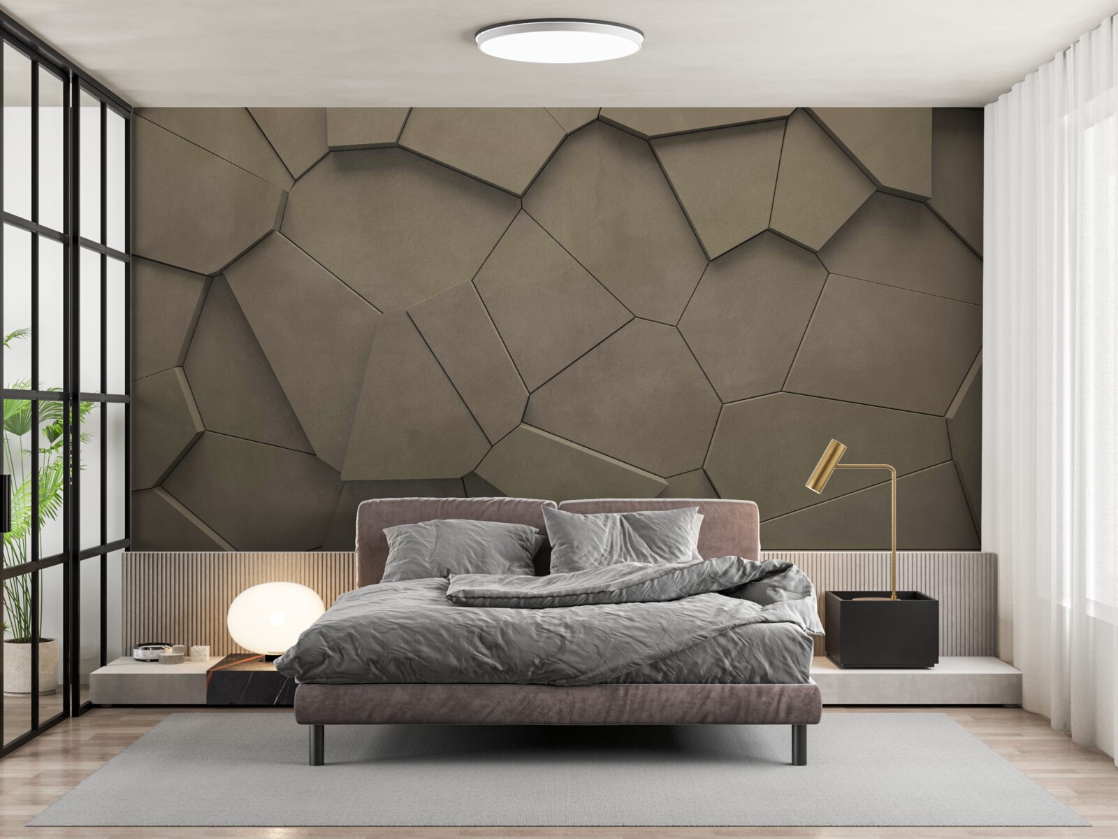 Fotobehang Een muur samengesteld uit stenen van verschillende vormen