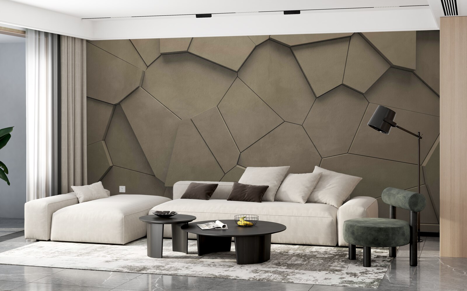 Fotobehang Een muur samengesteld uit stenen van verschillende vormen