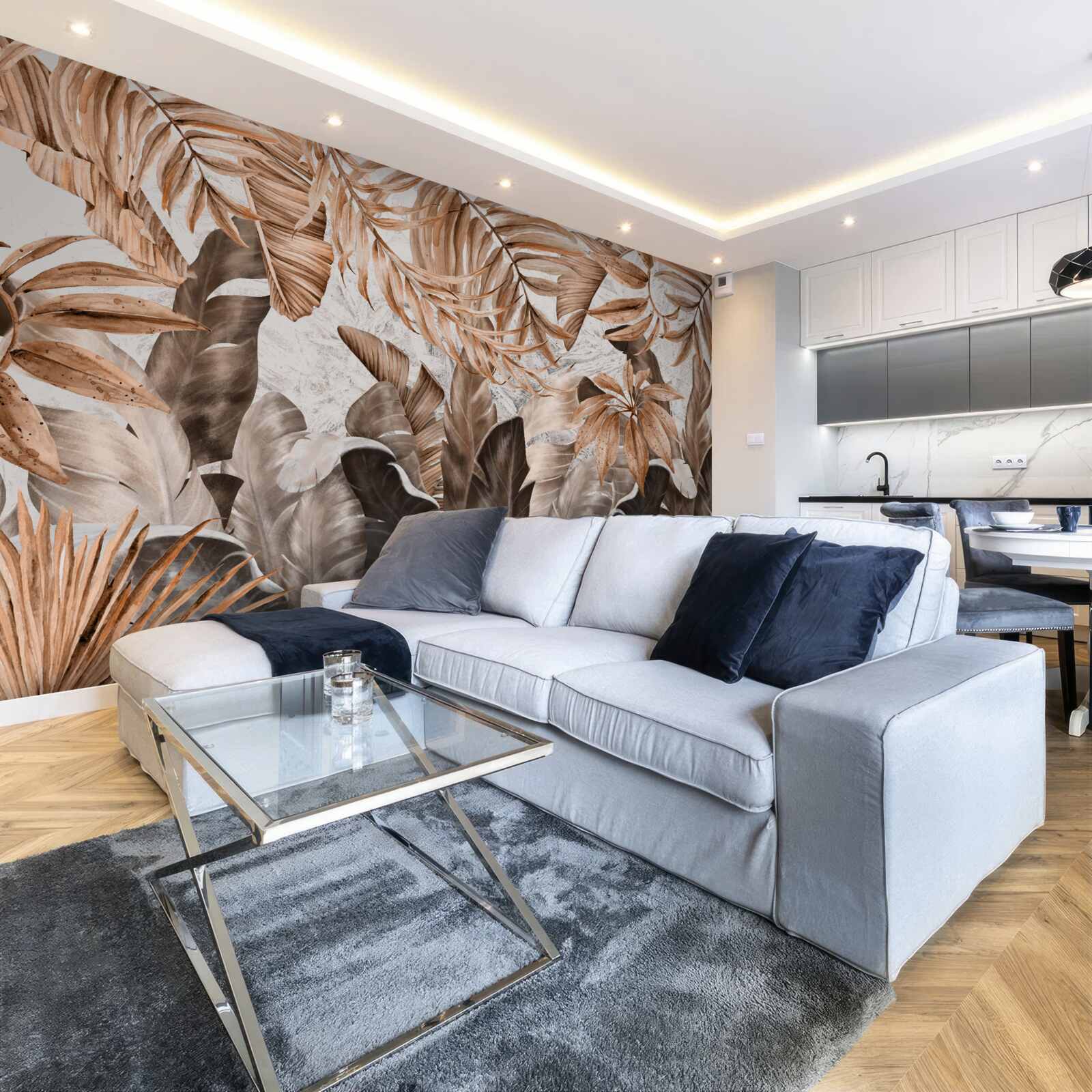 Fotobehang koper en bruine bladeren