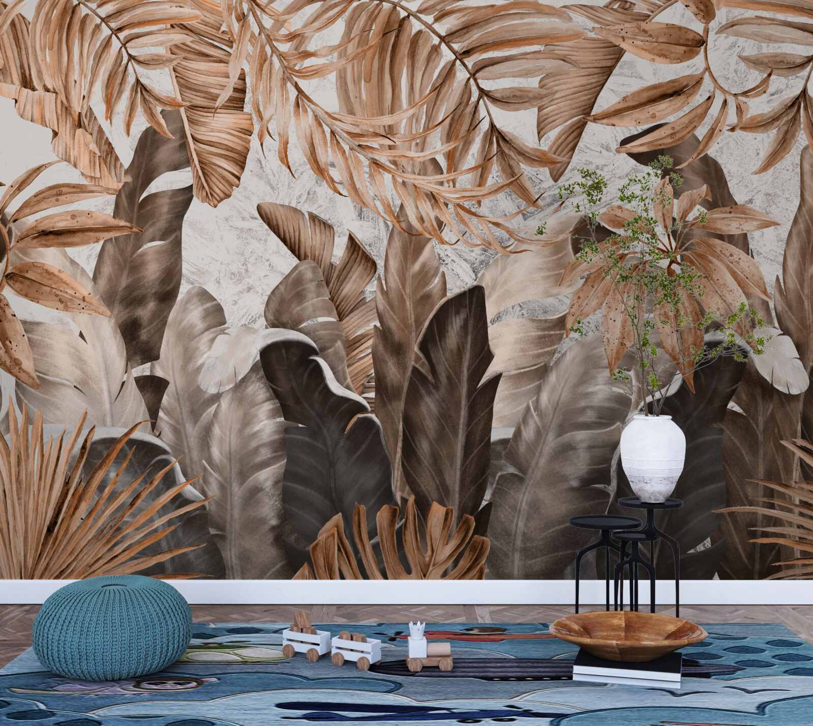 Fotobehang koper en bruine bladeren