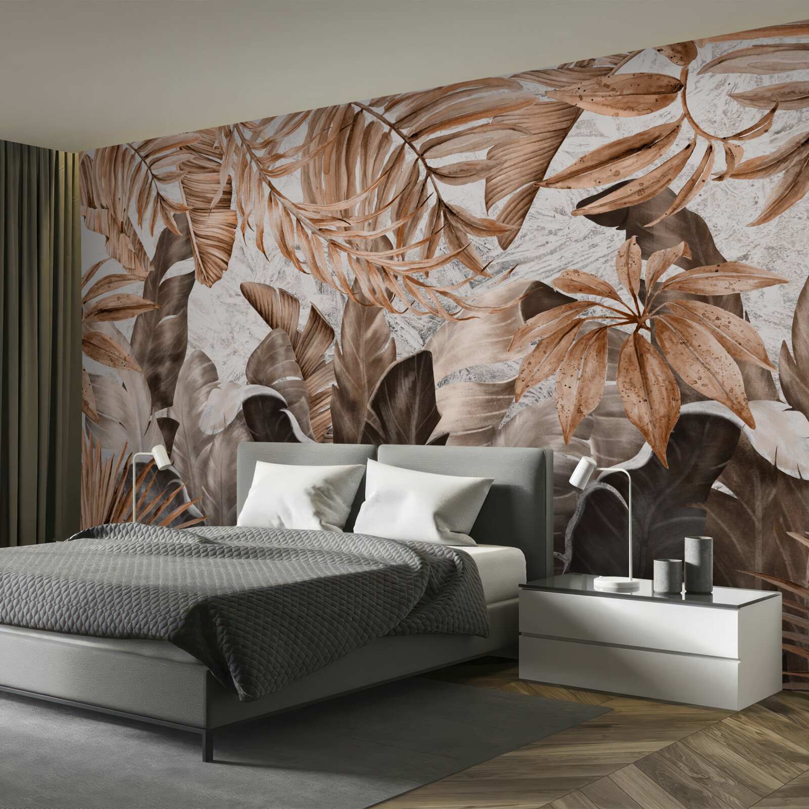 Fotobehang koper en bruine bladeren