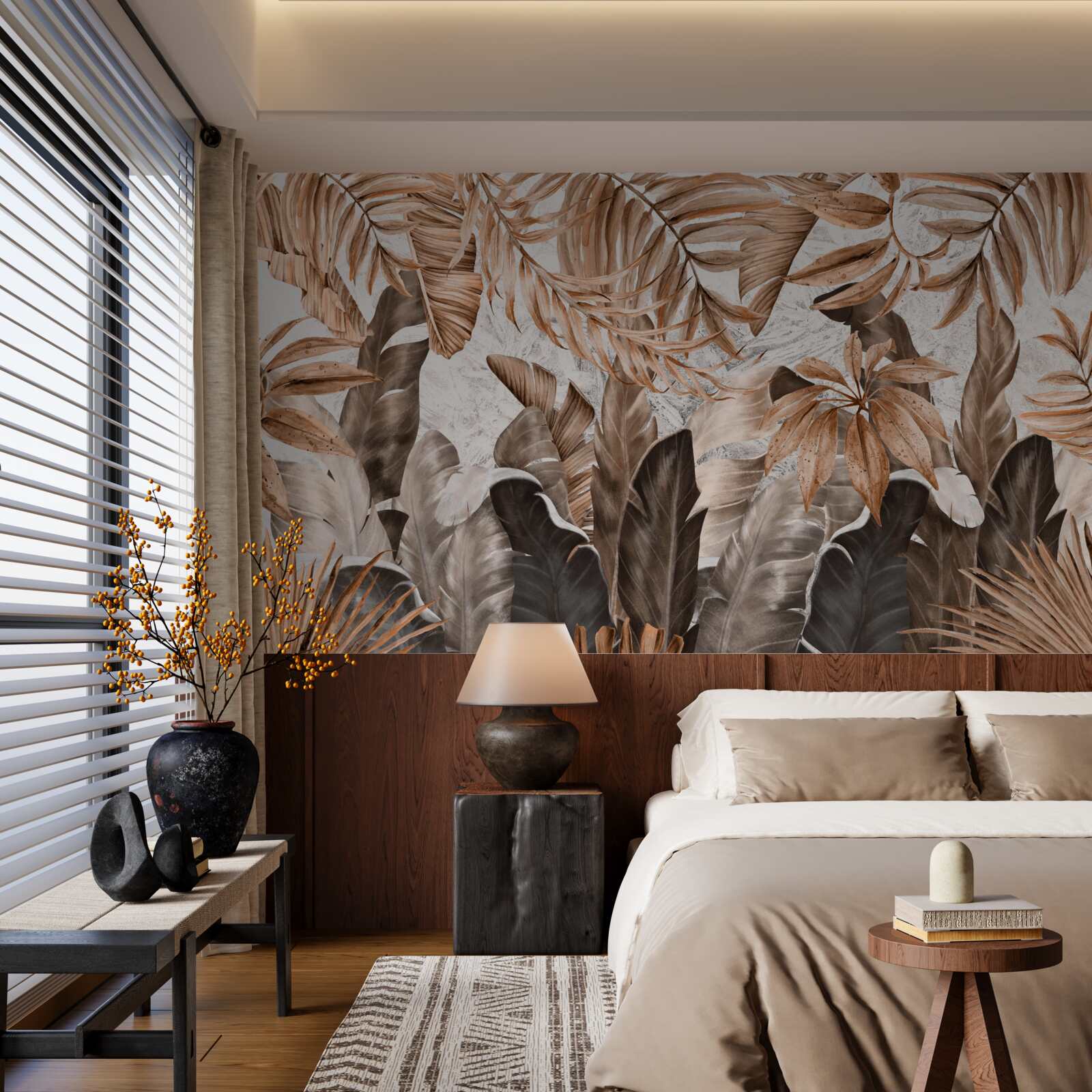 Fotobehang koper en bruine bladeren