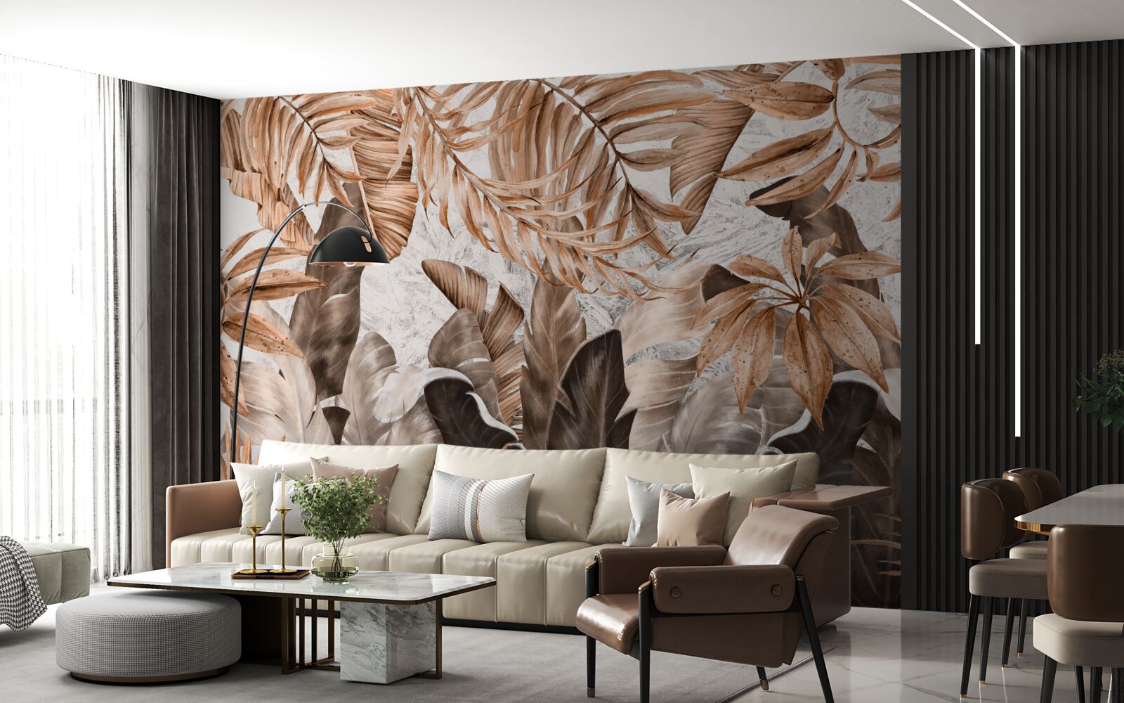 Fotobehang koper en bruine bladeren