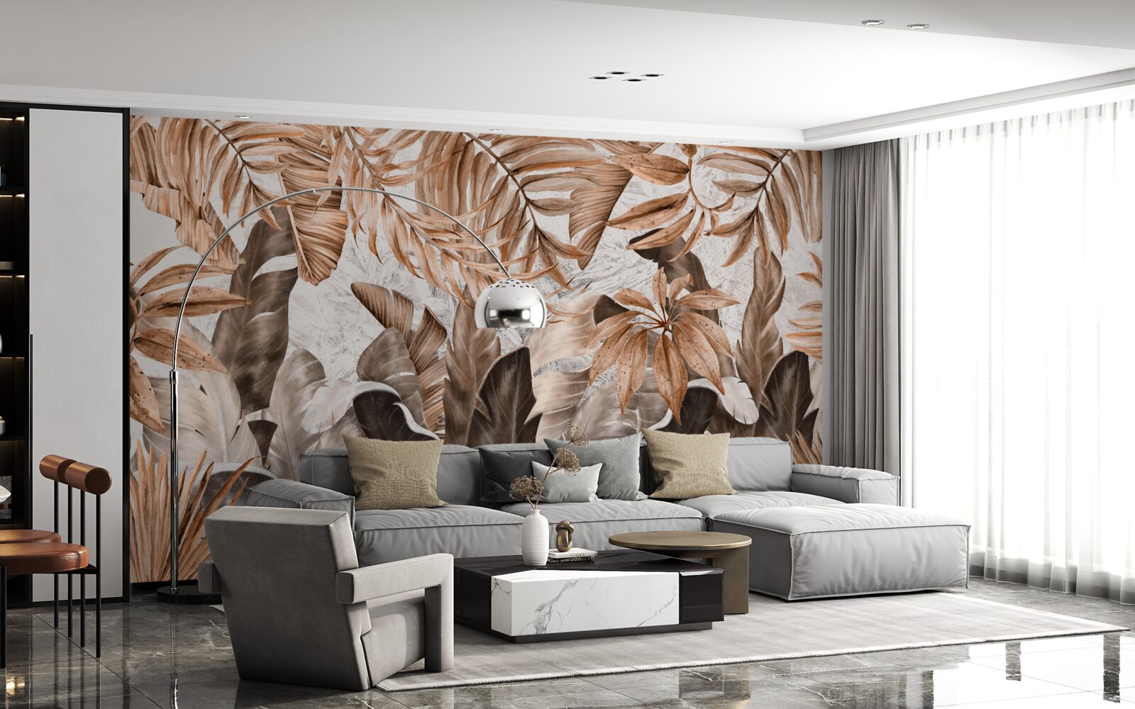 Fotobehang koper en bruine bladeren