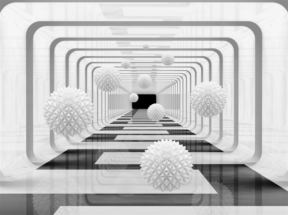 Fotobehang oneindigheid met halve cirkels en albasten bollen