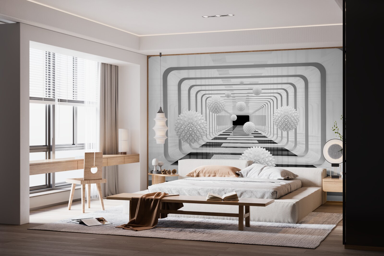 Fotobehang oneindigheid met halve cirkels en albasten bollen