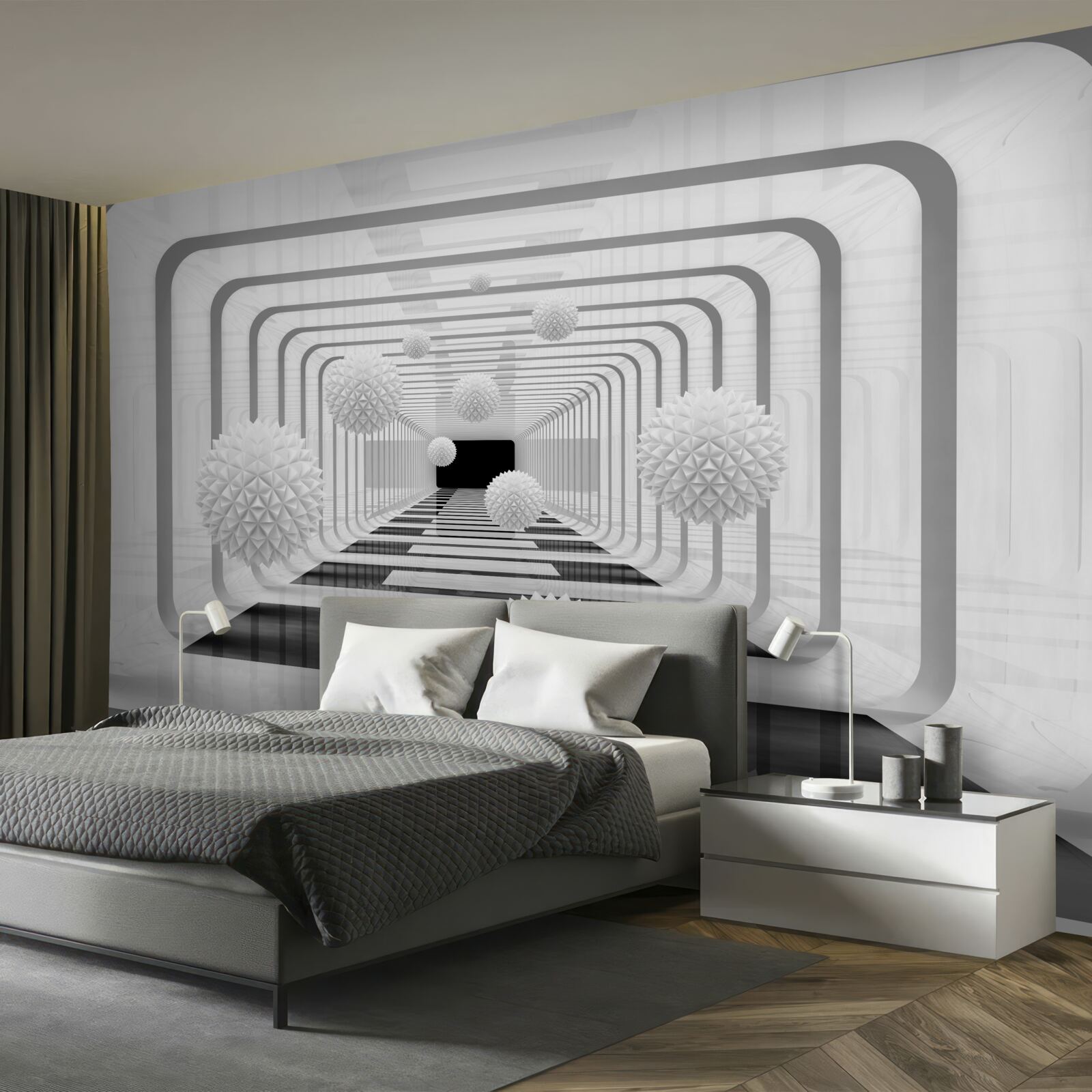 Fotobehang oneindigheid met halve cirkels en albasten bollen