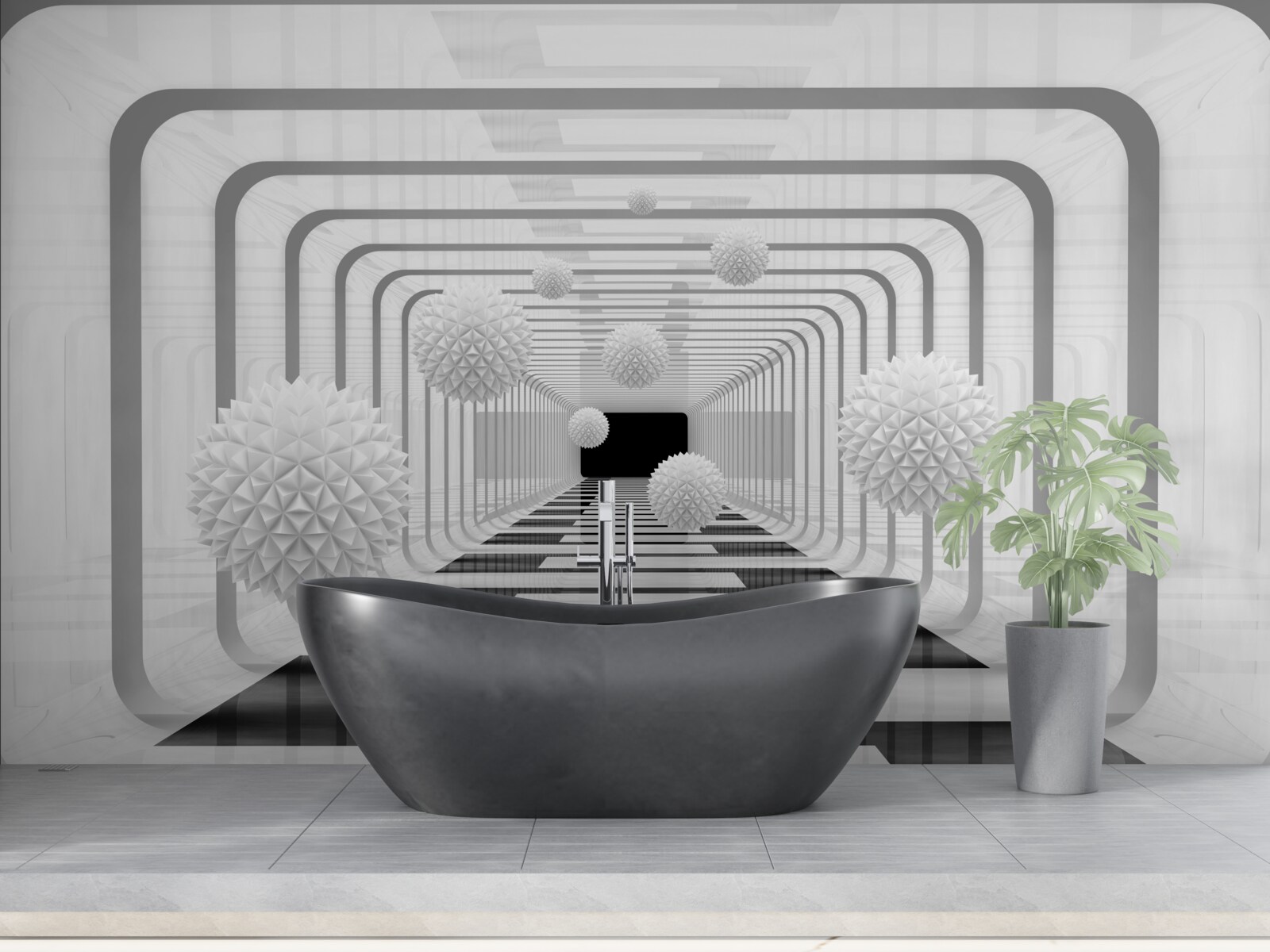 Fotobehang oneindigheid met halve cirkels en albasten bollen