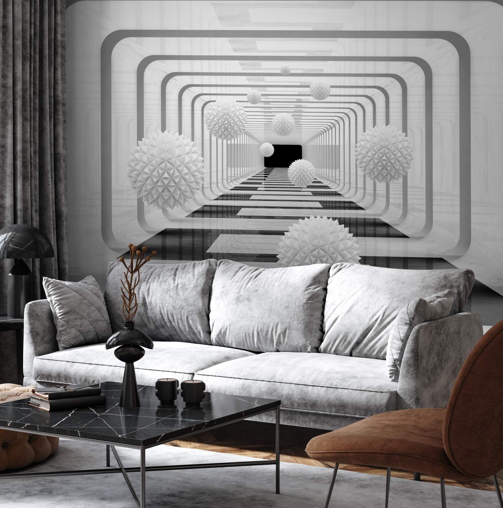 Fotobehang oneindigheid met halve cirkels en albasten bollen