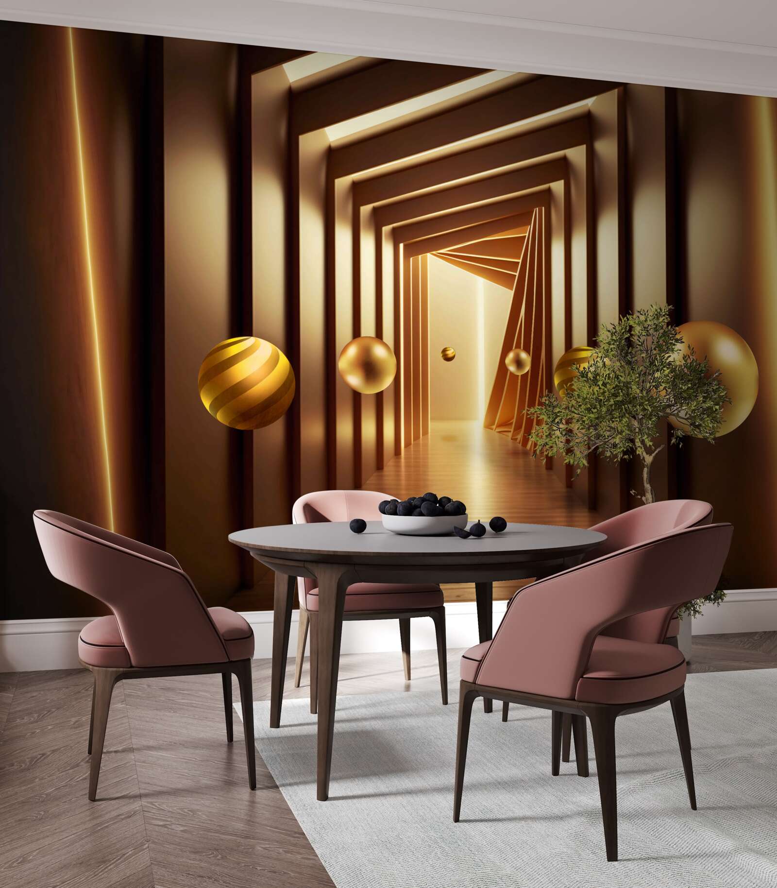 Fotobehang bruine ballen in een bruine tunnel