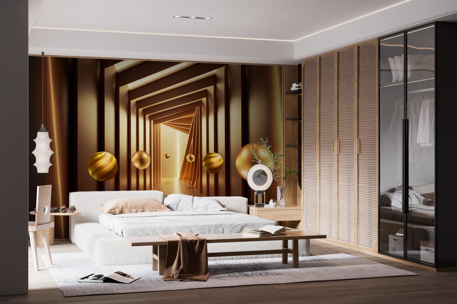 Fotobehang bruine ballen in een bruine tunnel