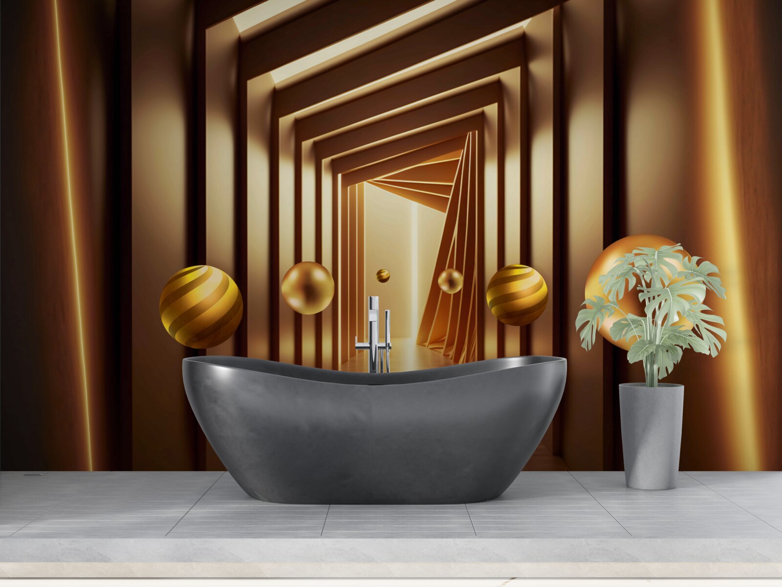 Fotobehang bruine ballen in een bruine tunnel