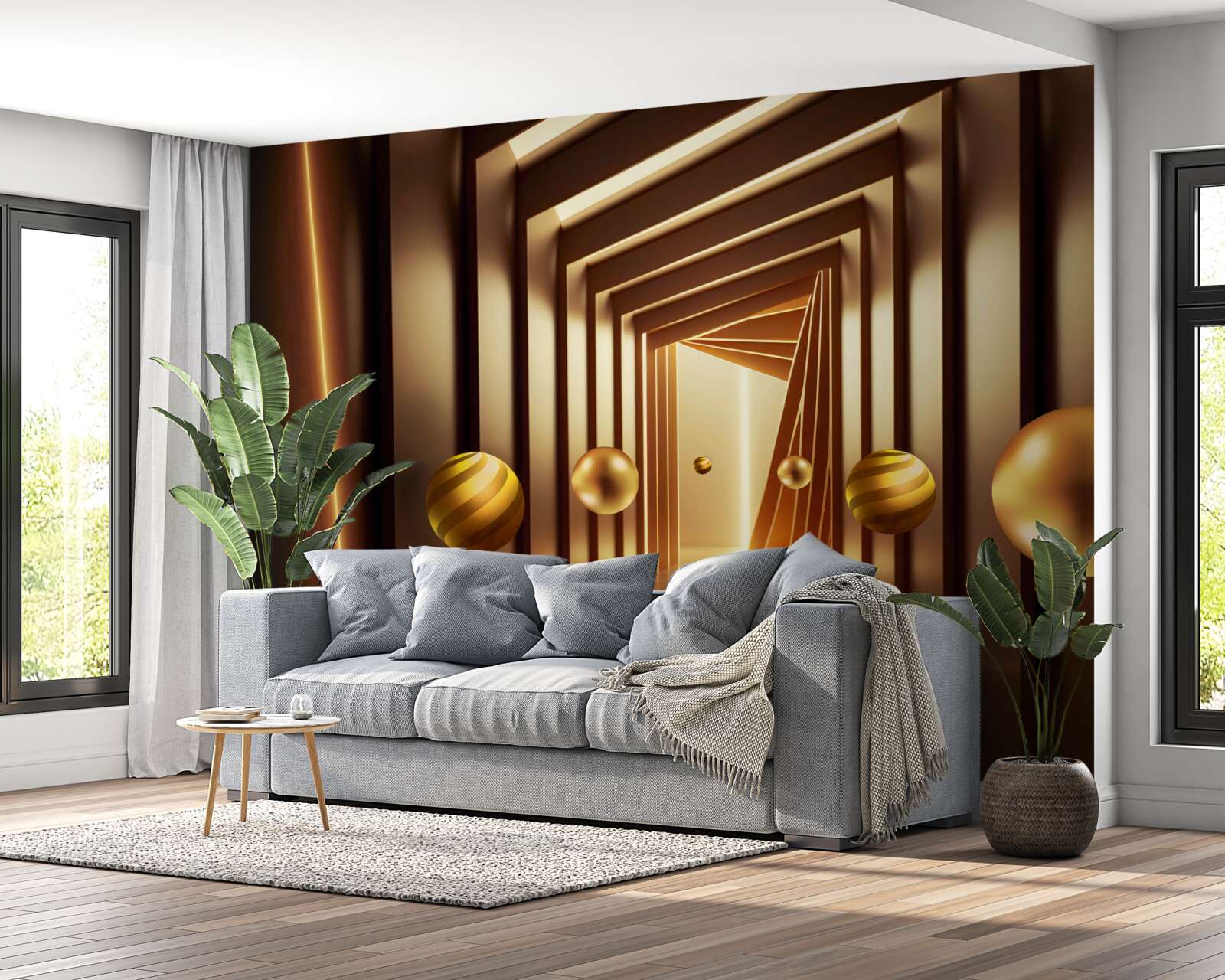 Fotobehang bruine ballen in een bruine tunnel