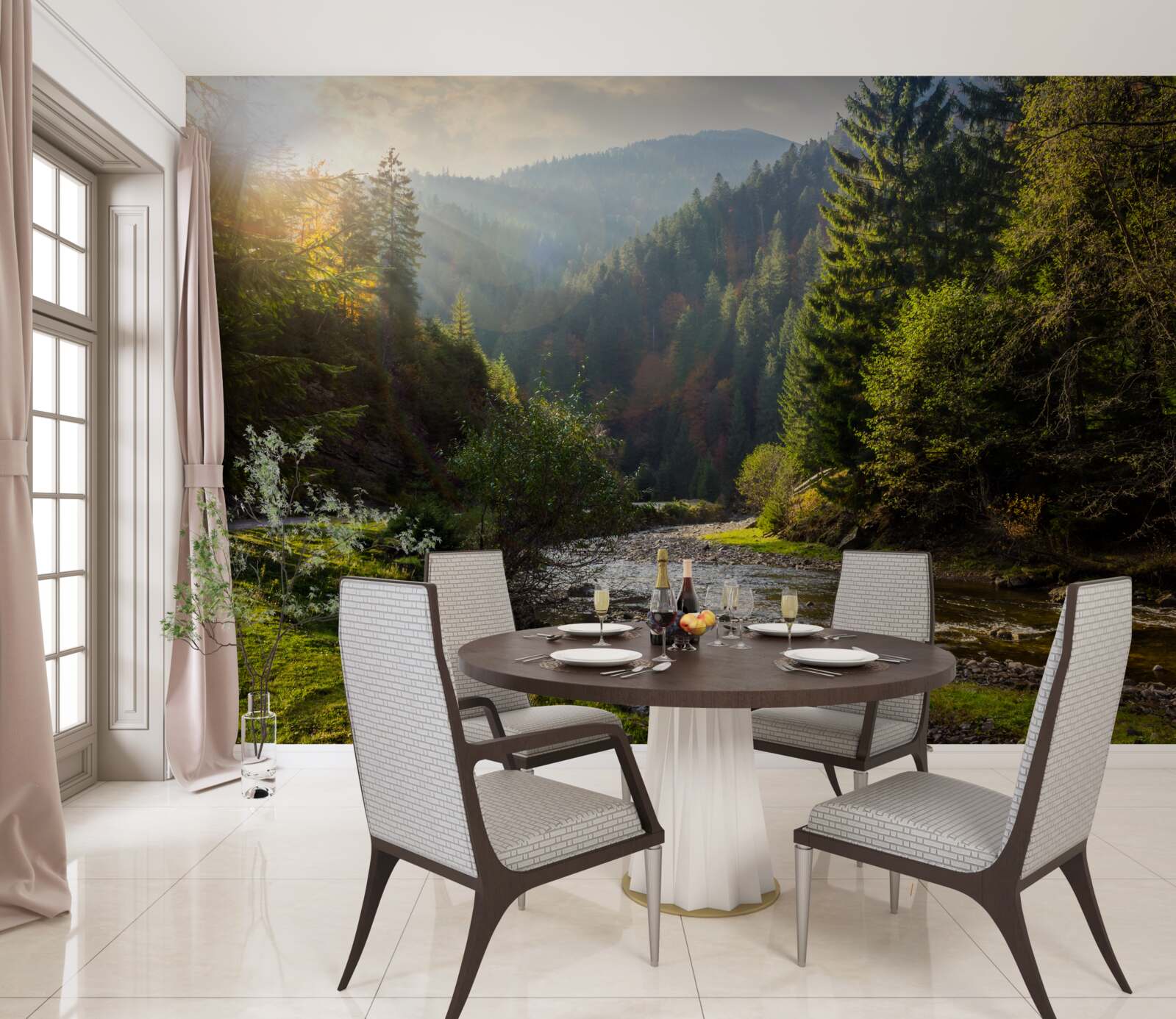 Fotobehang kleurrijk bergpad bij zonsopgang