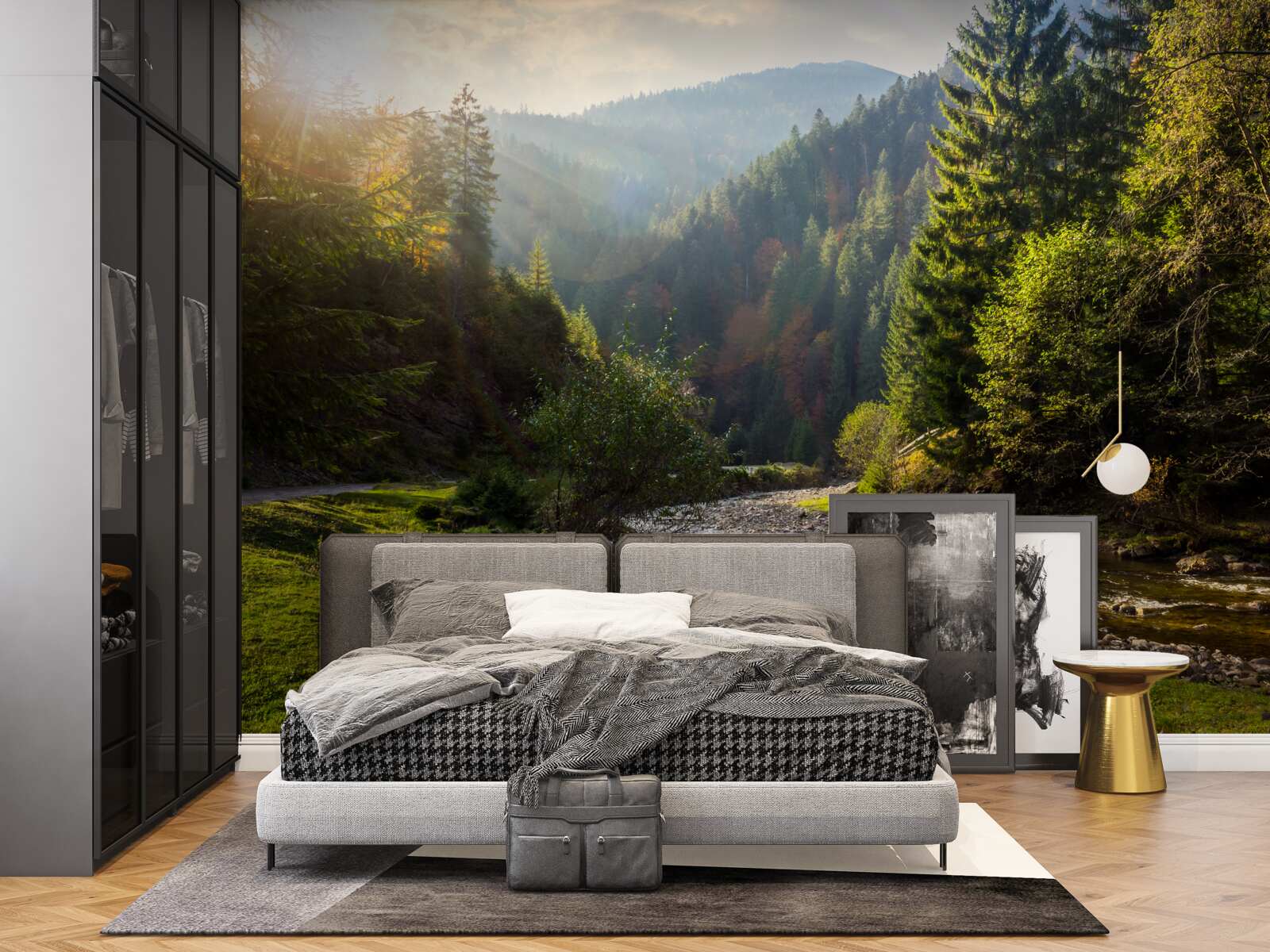 Fotobehang kleurrijk bergpad bij zonsopgang