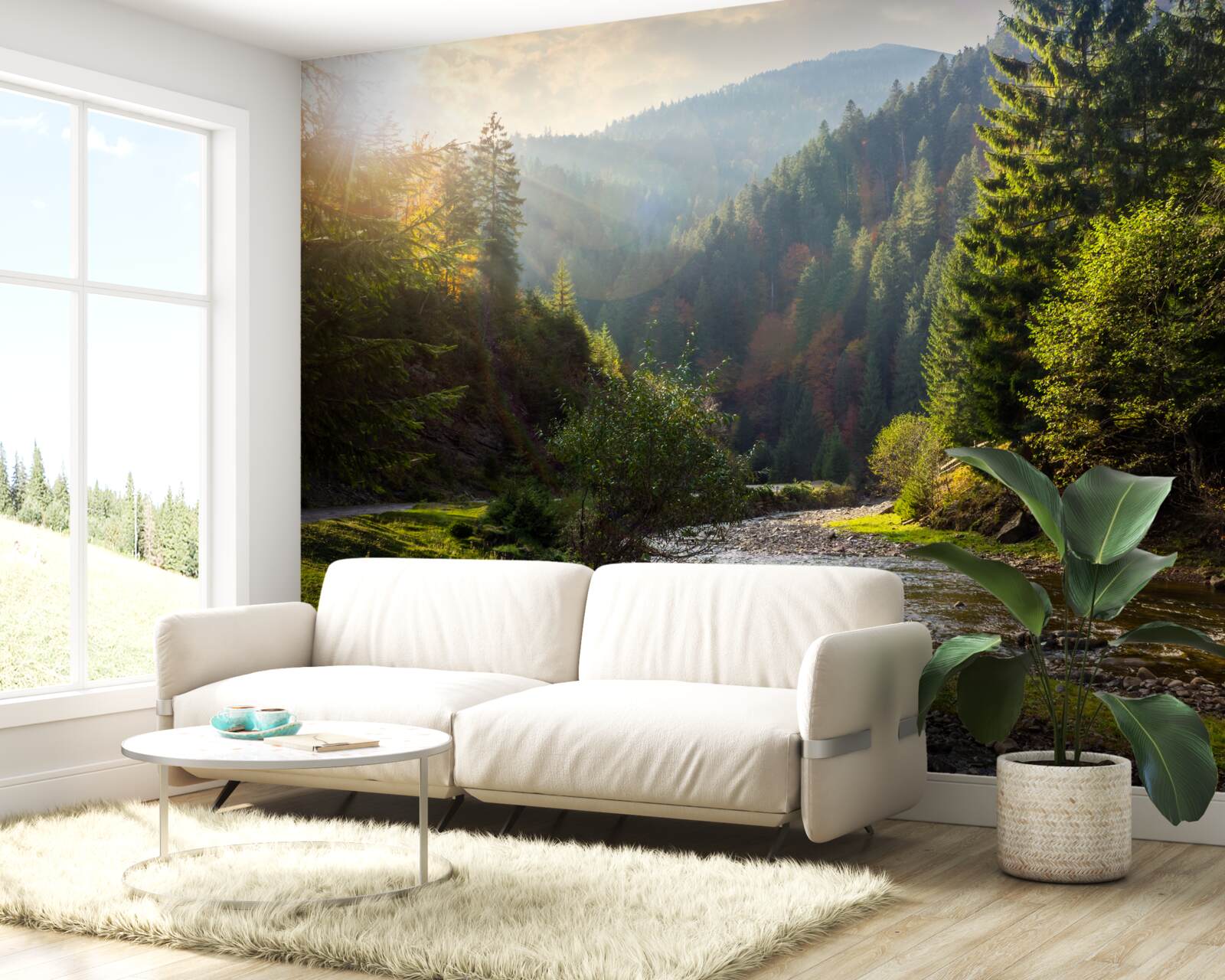 Fotobehang kleurrijk bergpad bij zonsopgang